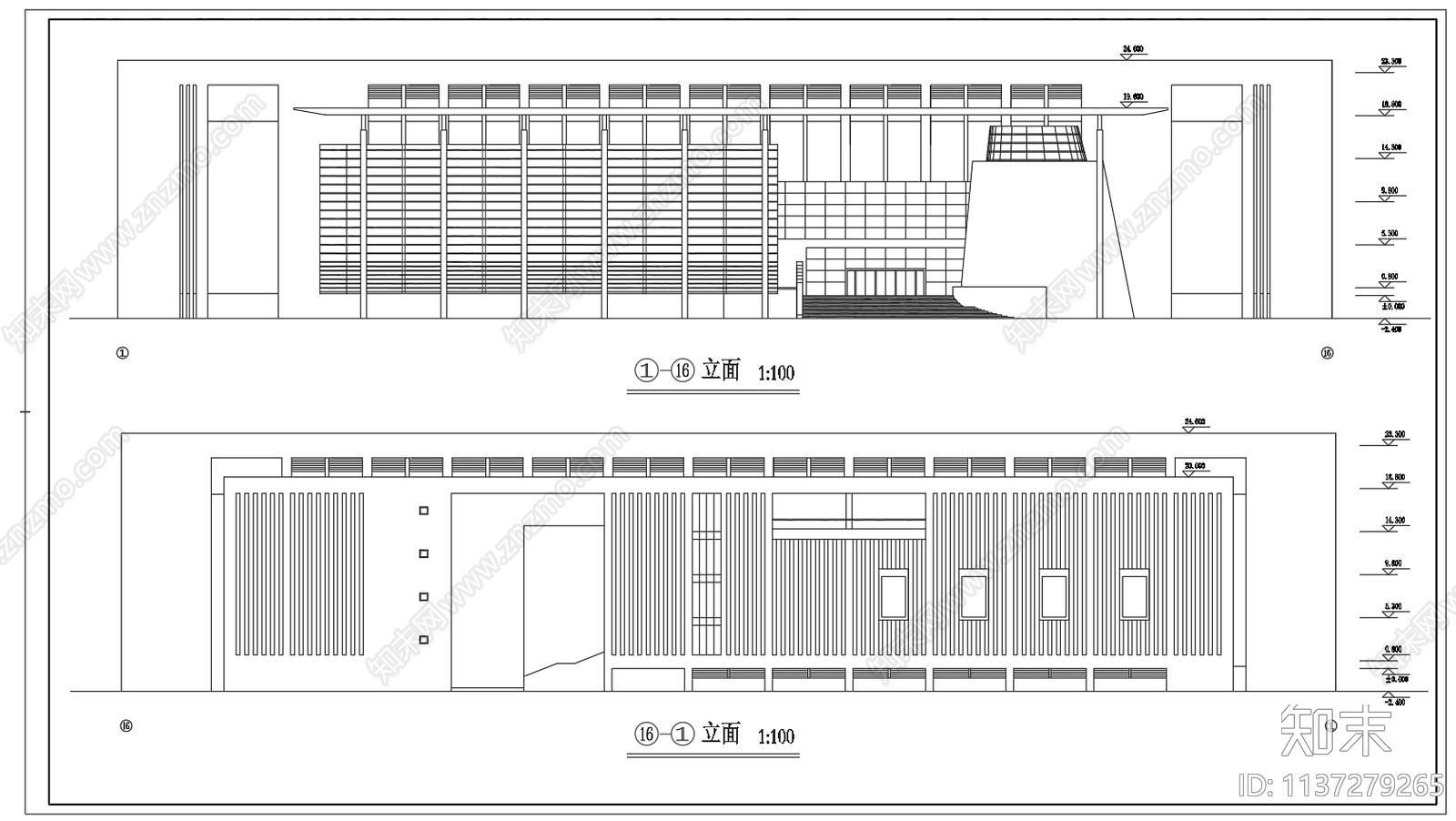 五层图书馆建筑cad施工图下载【ID:1137279265】