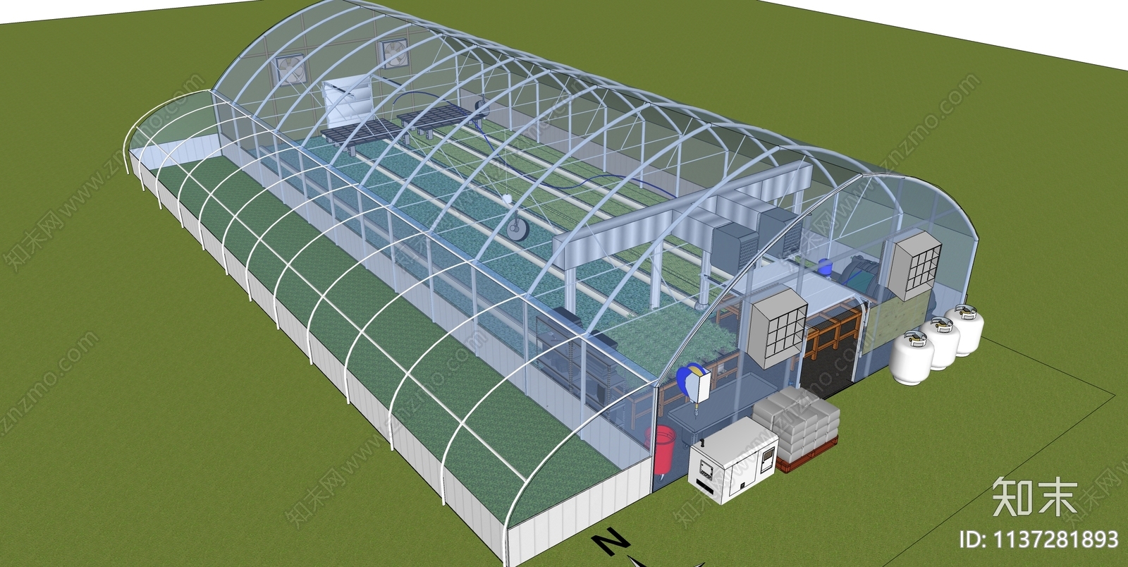 现代玻璃温室大棚SU模型下载【ID:1137281893】