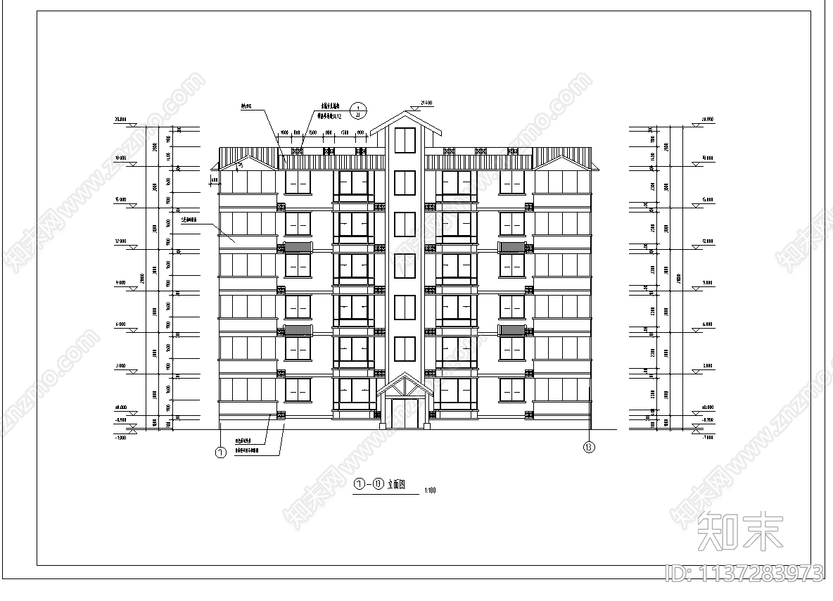 多层住宅建筑cad施工图下载【ID:1137283973】