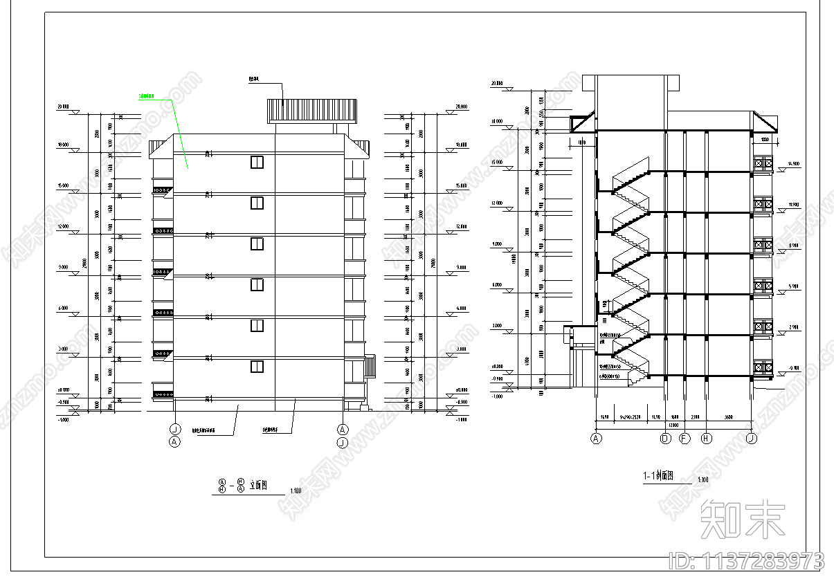 多层住宅建筑cad施工图下载【ID:1137283973】