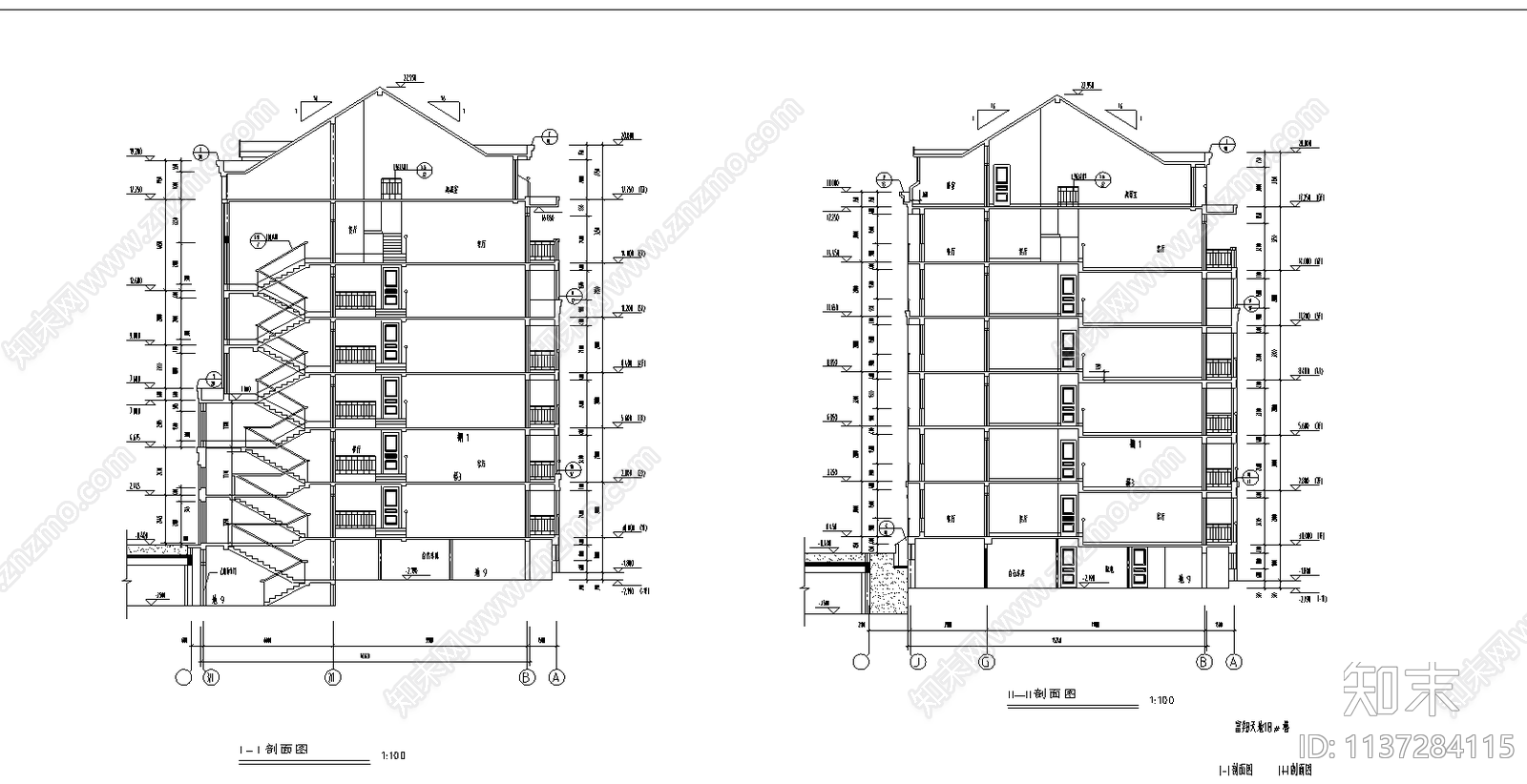 多层住宅楼cad施工图下载【ID:1137284115】