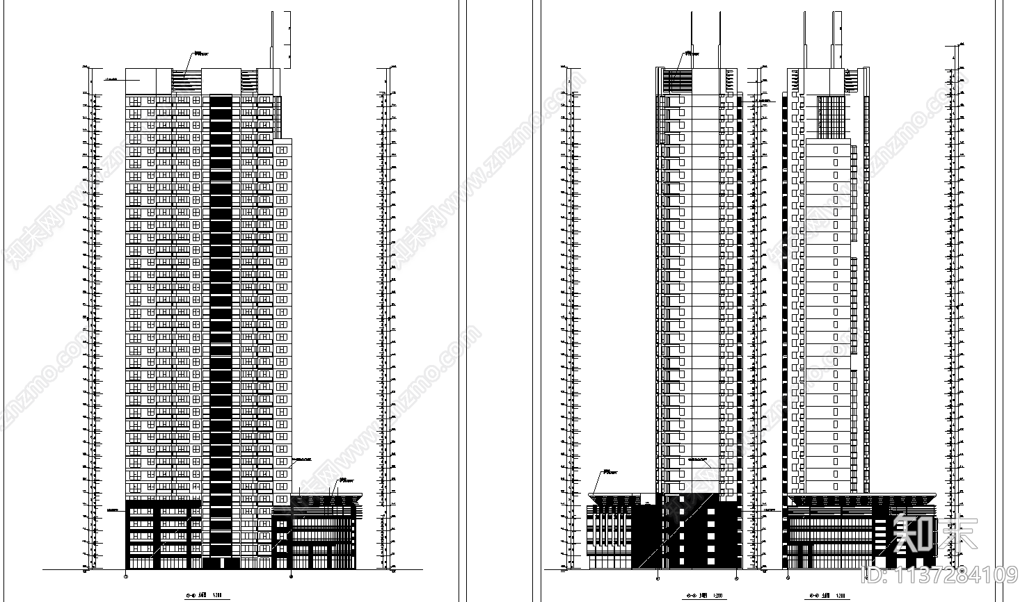 高层层住宅楼建筑cad施工图下载【ID:1137284109】