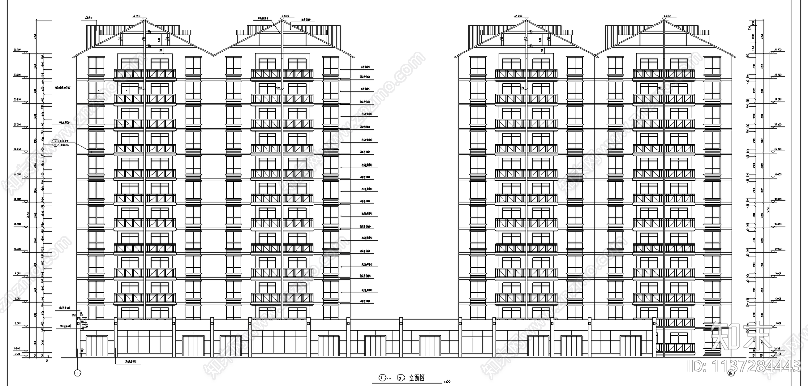 高层住宅楼全套cad施工图下载【ID:1137284443】