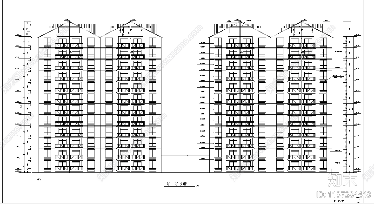 高层住宅楼全套cad施工图下载【ID:1137284443】