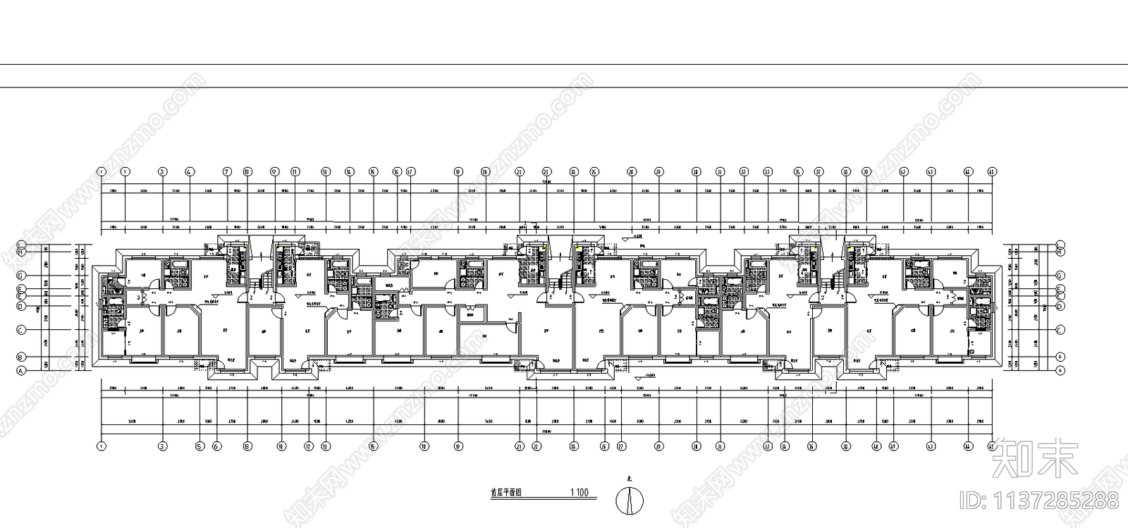 五层板式住宅楼cad施工图下载【ID:1137285288】