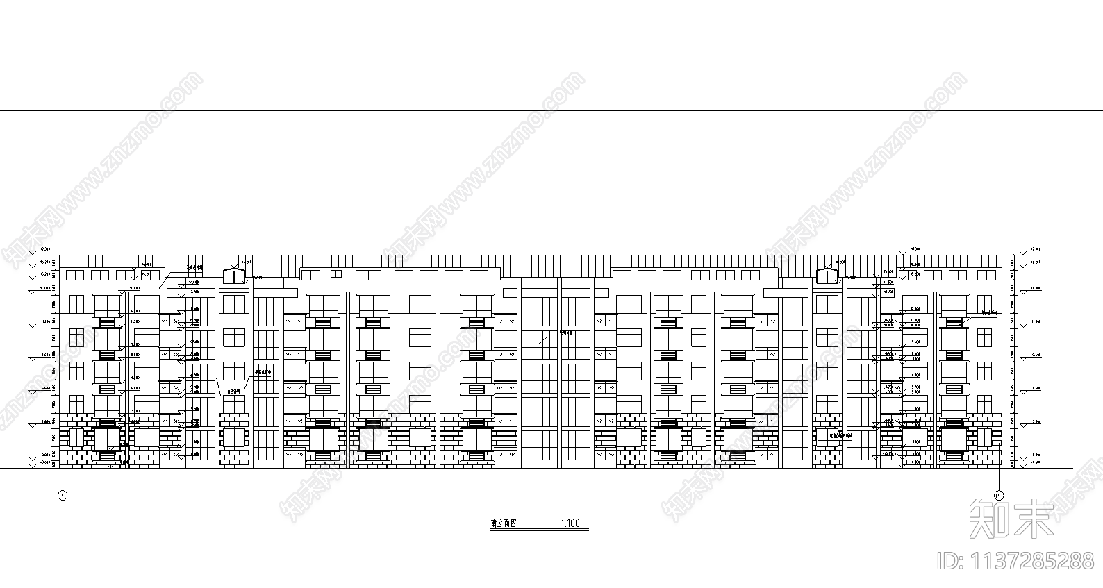 五层板式住宅楼cad施工图下载【ID:1137285288】