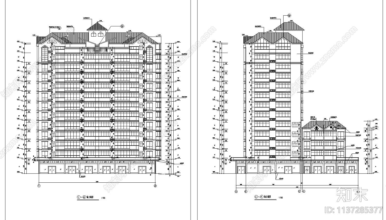 小高层商住楼cad施工图下载【ID:1137285377】