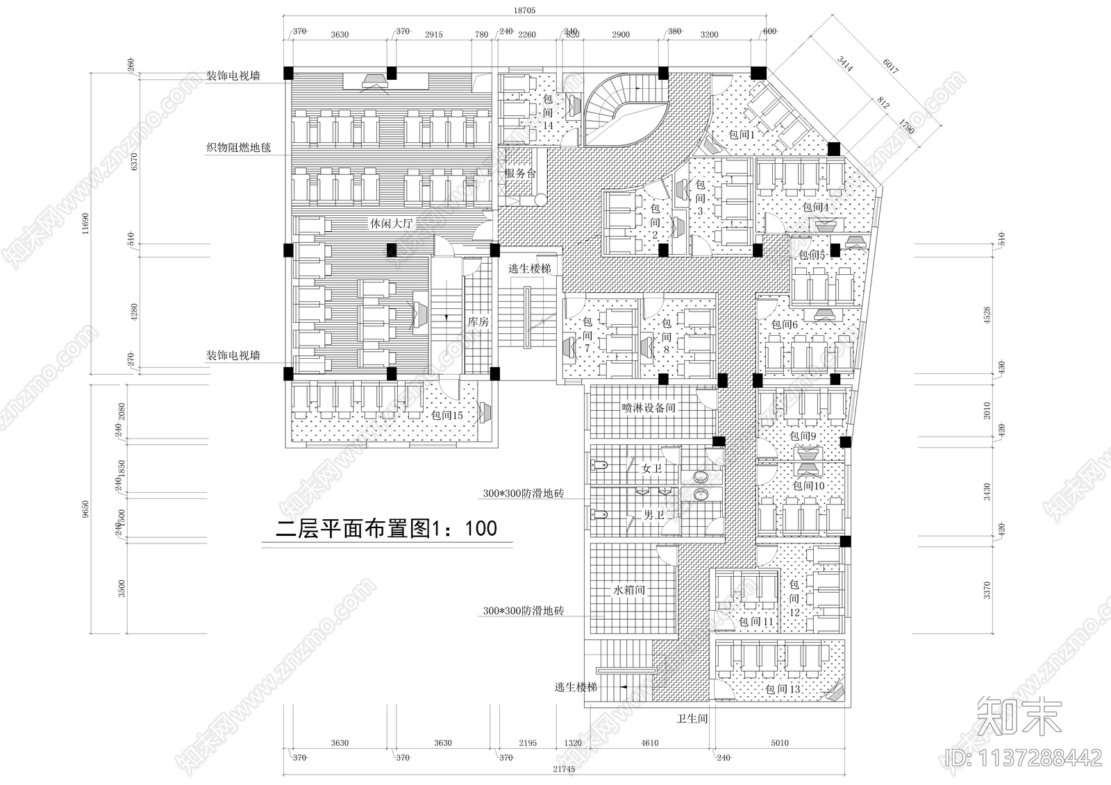 某休闲洗浴中心全套装修cad施工图下载【ID:1137288442】