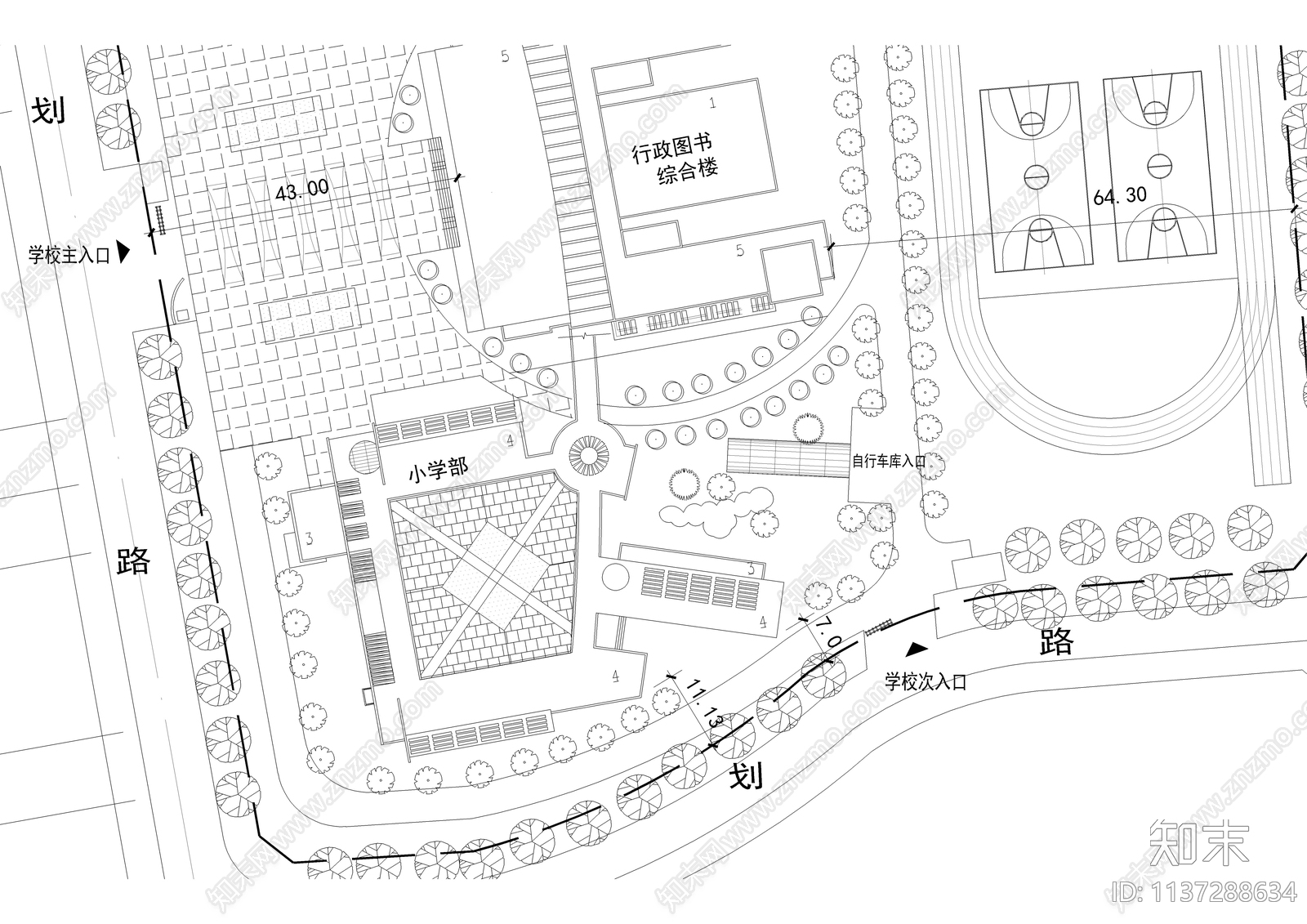 中小学学校规划总平面图施工图下载【ID:1137288634】