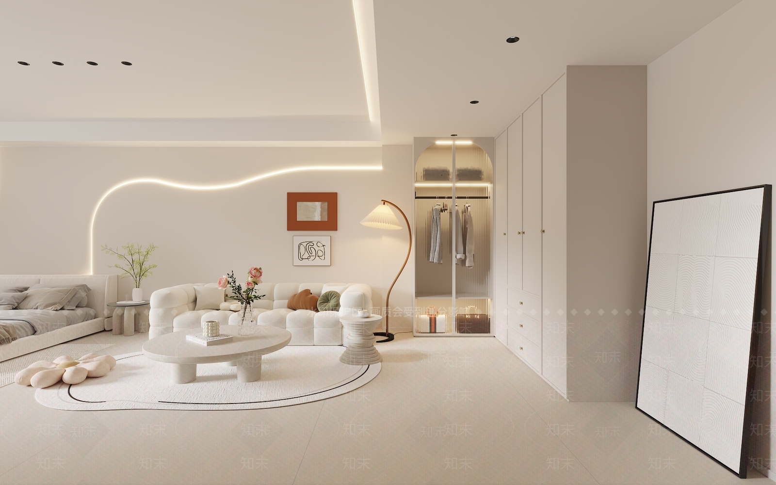 现代奶油风单身公寓3D模型下载【ID:1137294054】