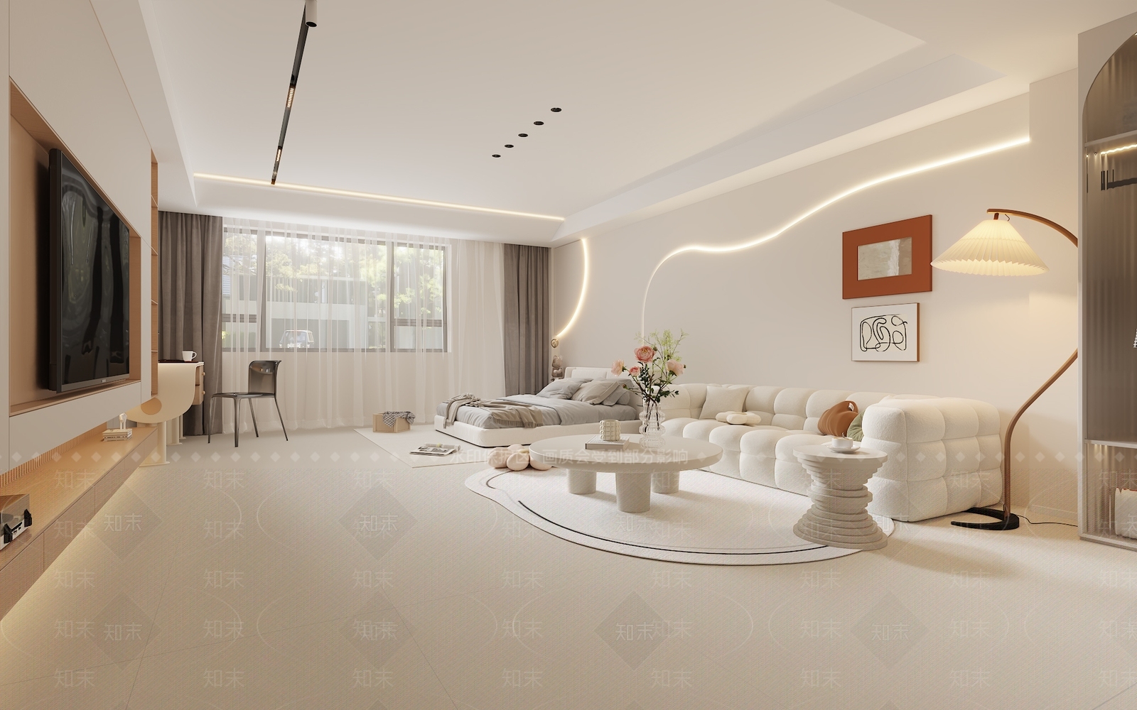 现代奶油原木风公寓3D模型下载【ID:1137360065】