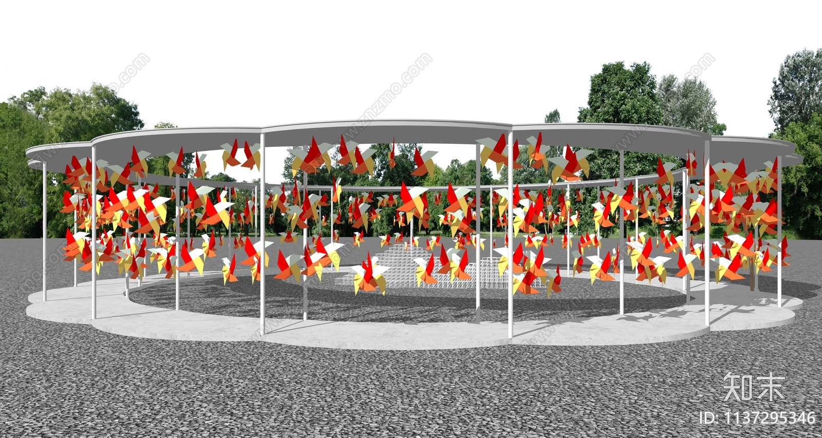 现代风车装置环廊SU模型下载【ID:1137295346】