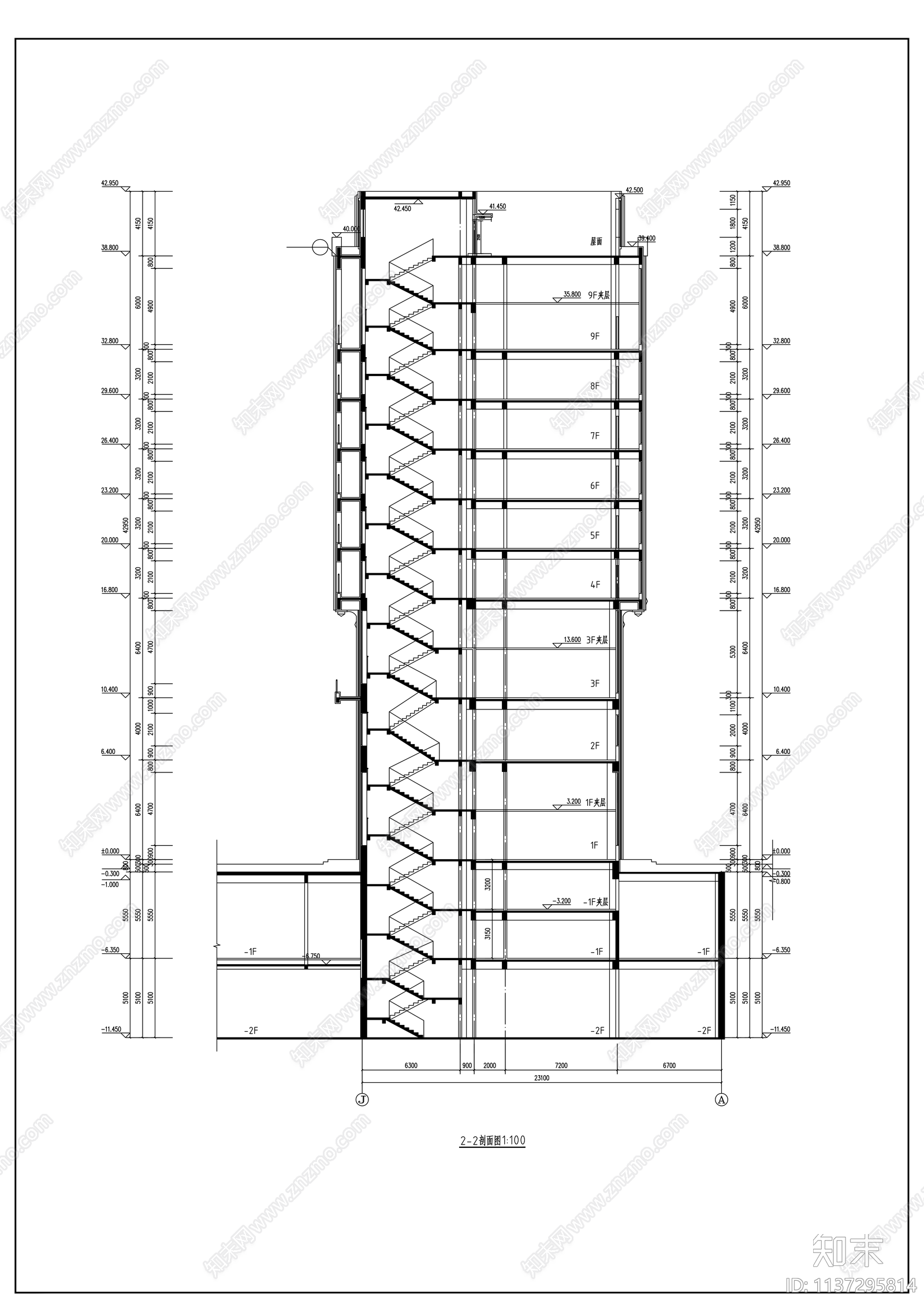 9层现代风格商务酒店建筑cad施工图下载【ID:1137295814】