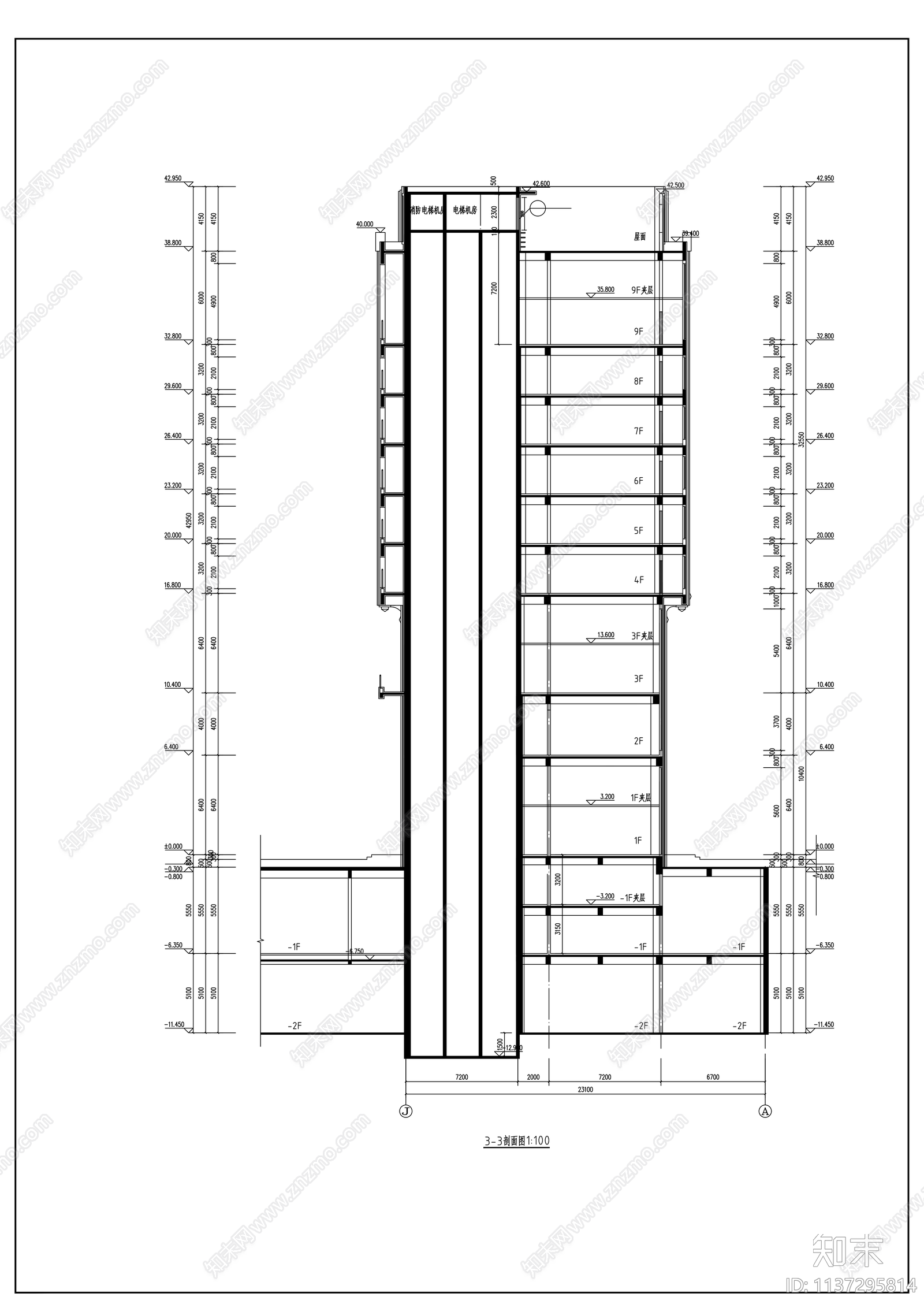 9层现代风格商务酒店建筑cad施工图下载【ID:1137295814】