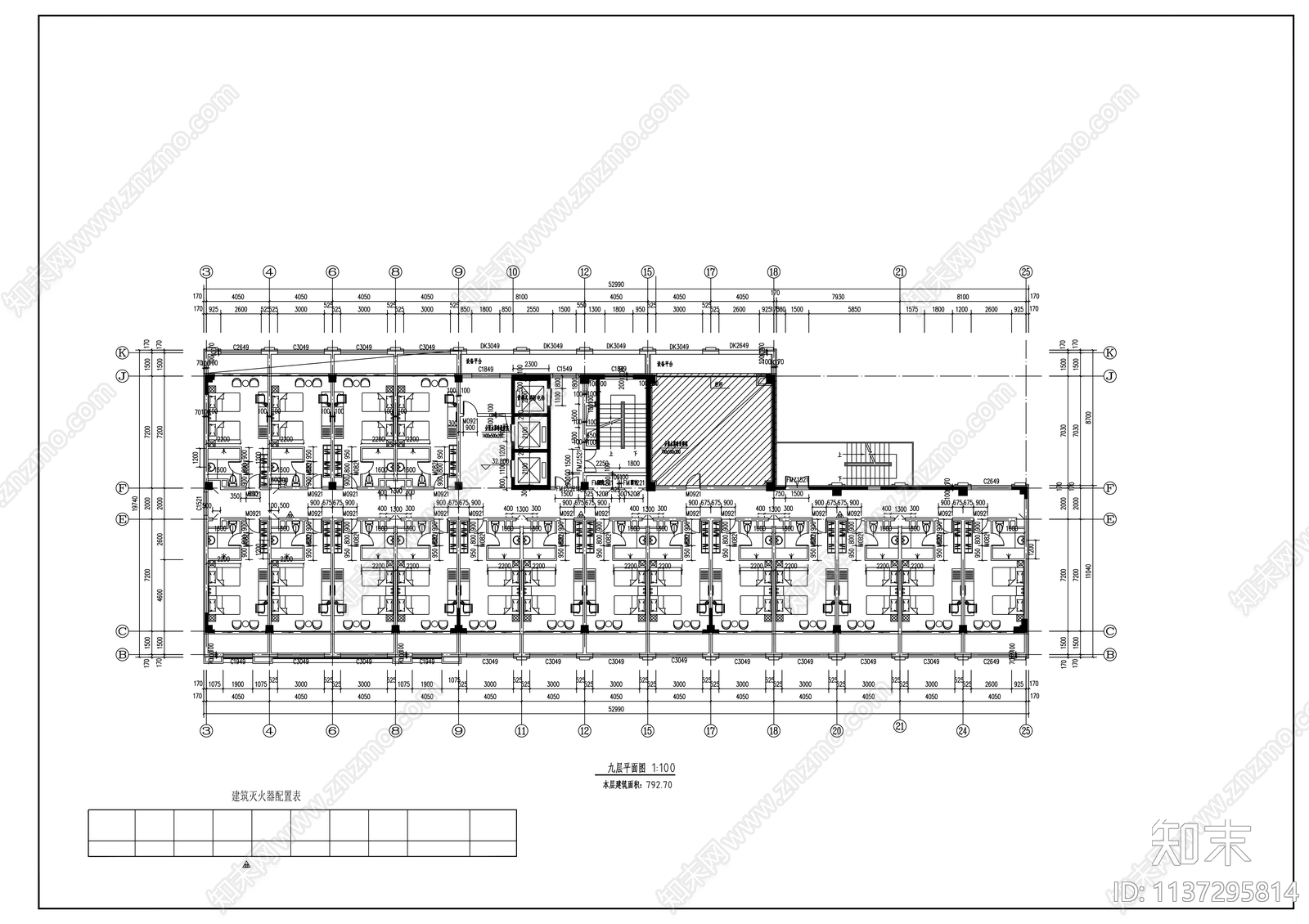 9层现代风格商务酒店建筑cad施工图下载【ID:1137295814】