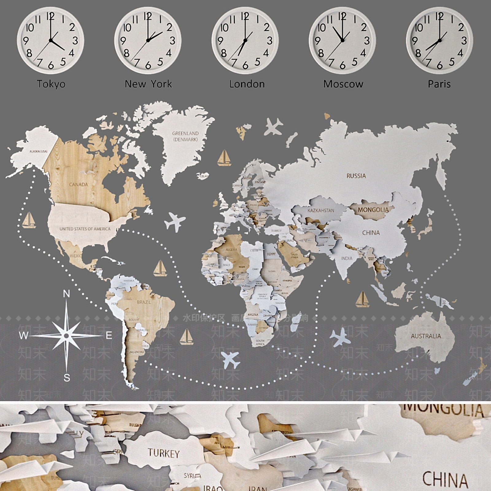 现代世界地图墙饰挂件SU模型下载【ID:1137297221】