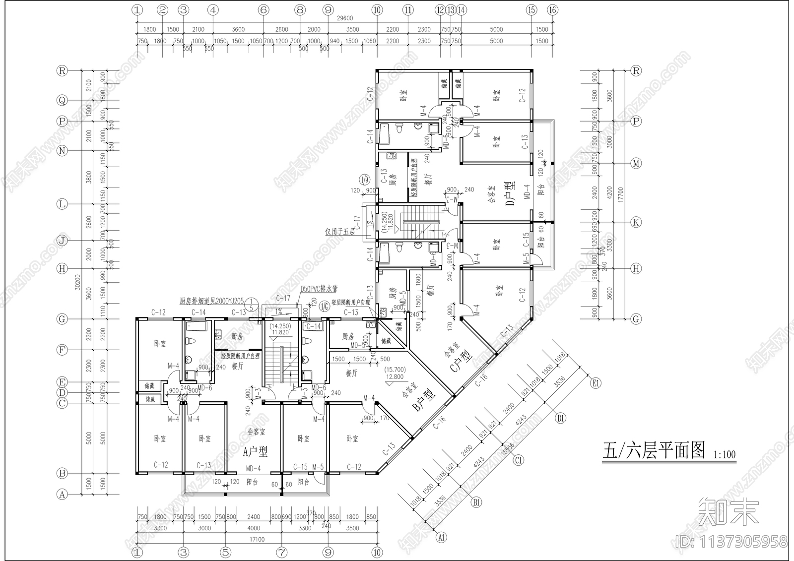 转角商住楼全套建筑cad施工图下载【ID:1137305958】