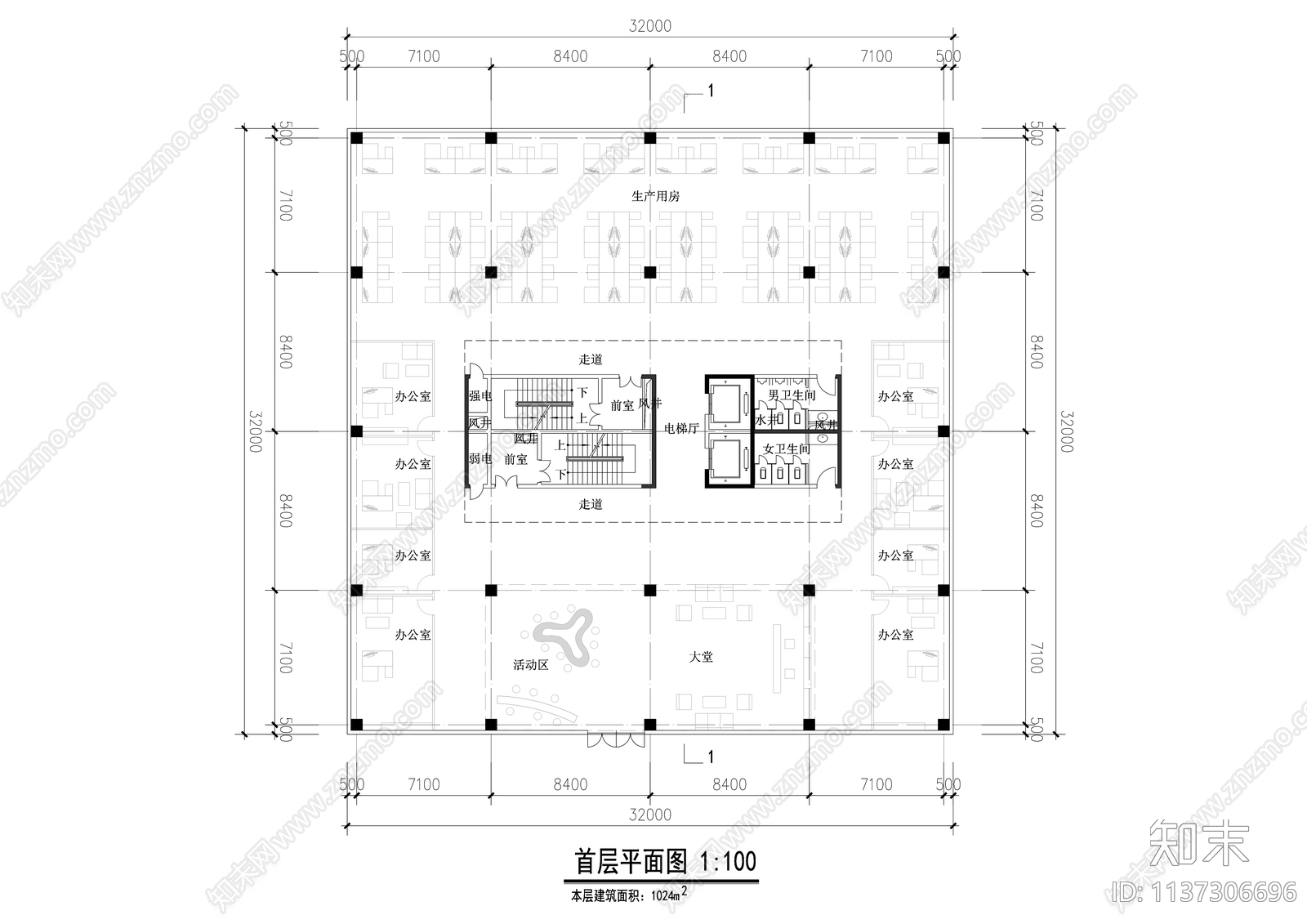 现代产业园区办公建筑效果图cad施工图下载【ID:1137306696】