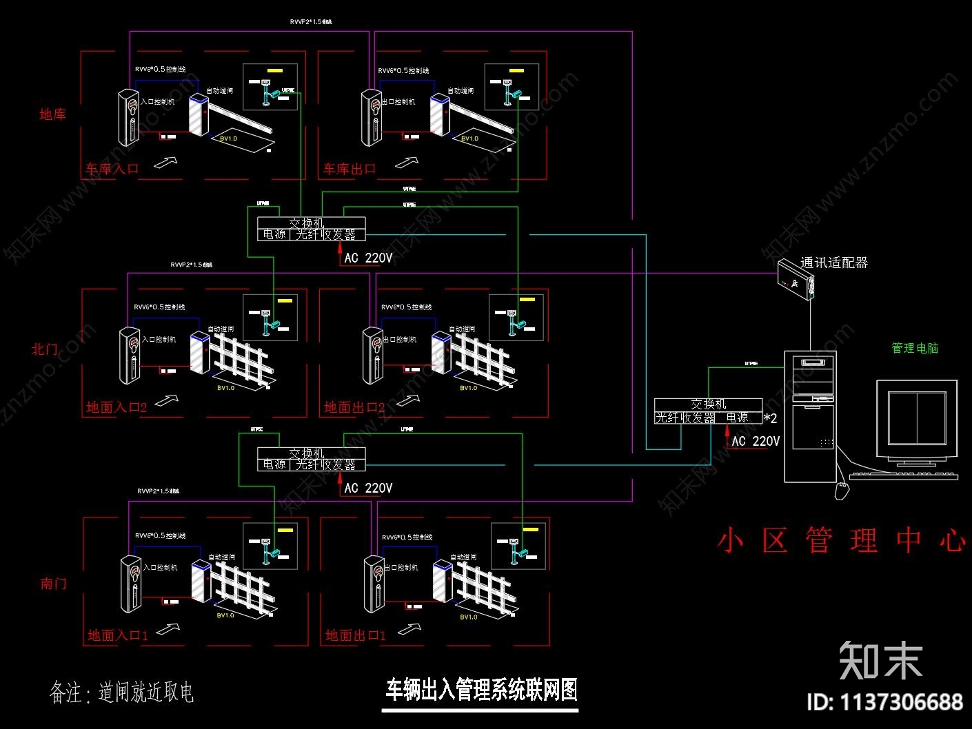 道闸系统图cad施工图下载【ID:1137306688】