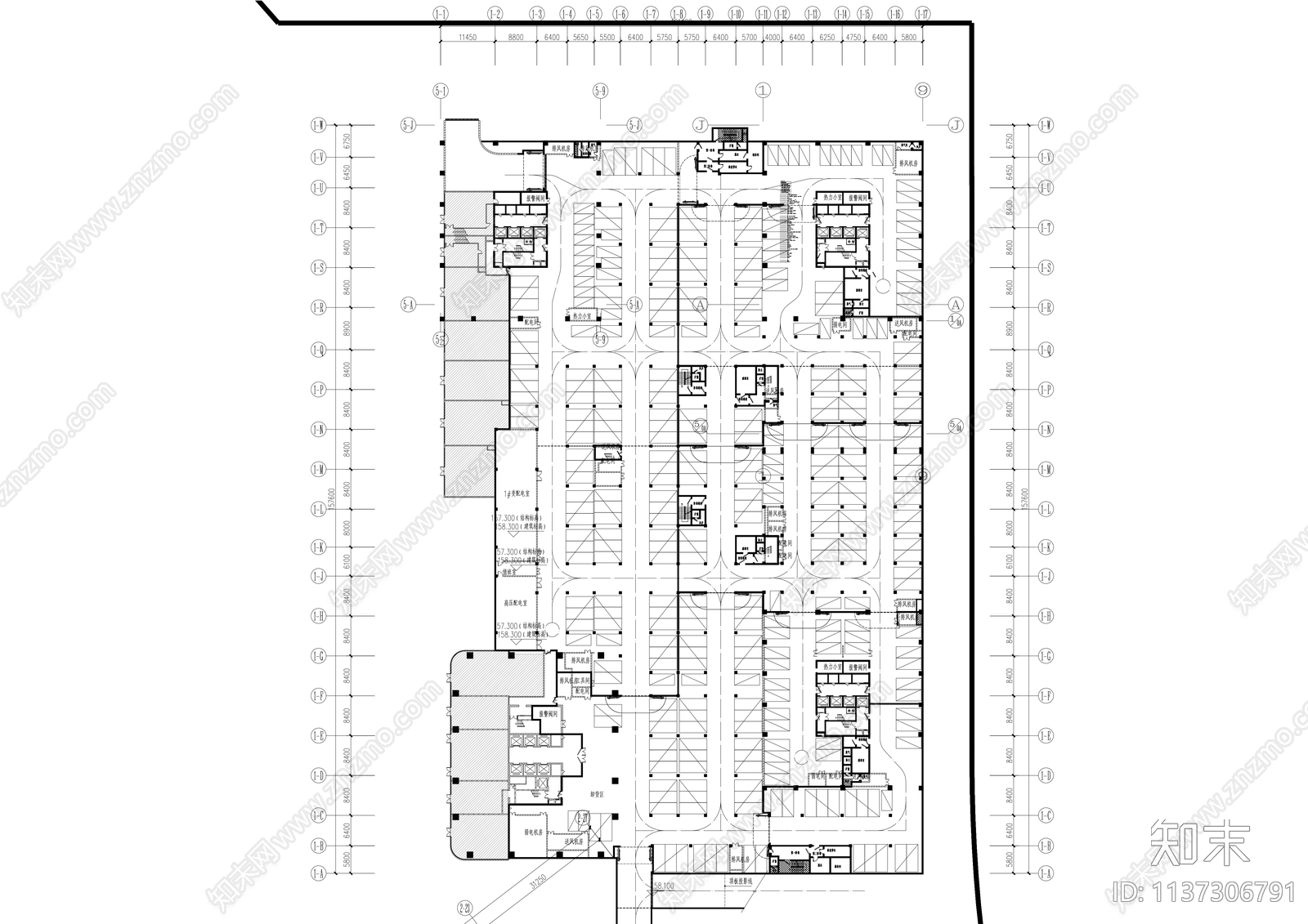 地下车库建筑cad施工图下载【ID:1137306791】