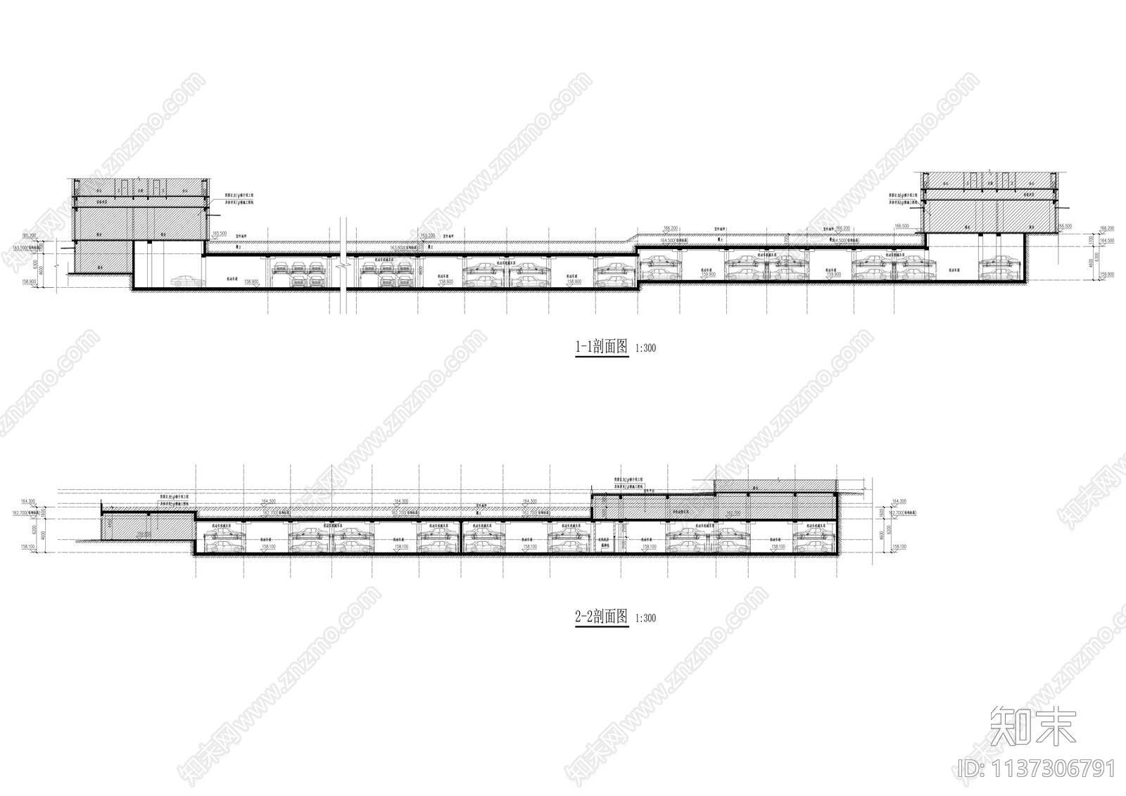 地下车库建筑cad施工图下载【ID:1137306791】