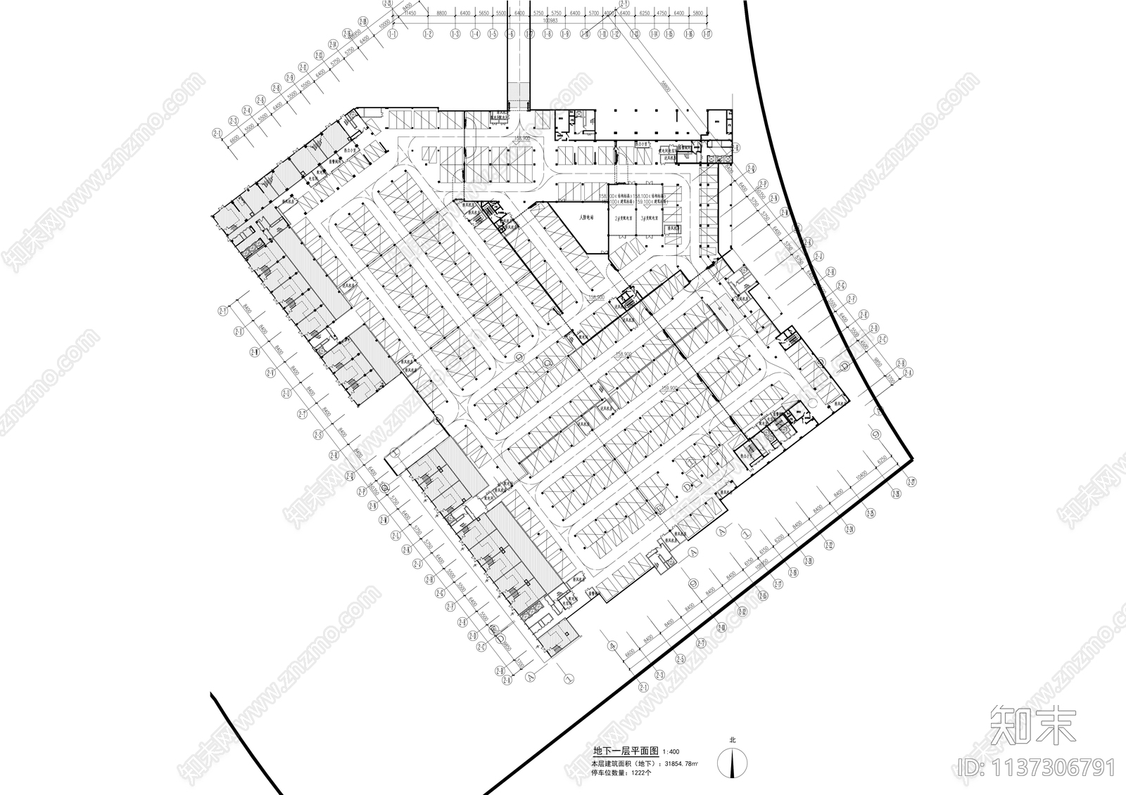 地下车库建筑cad施工图下载【ID:1137306791】