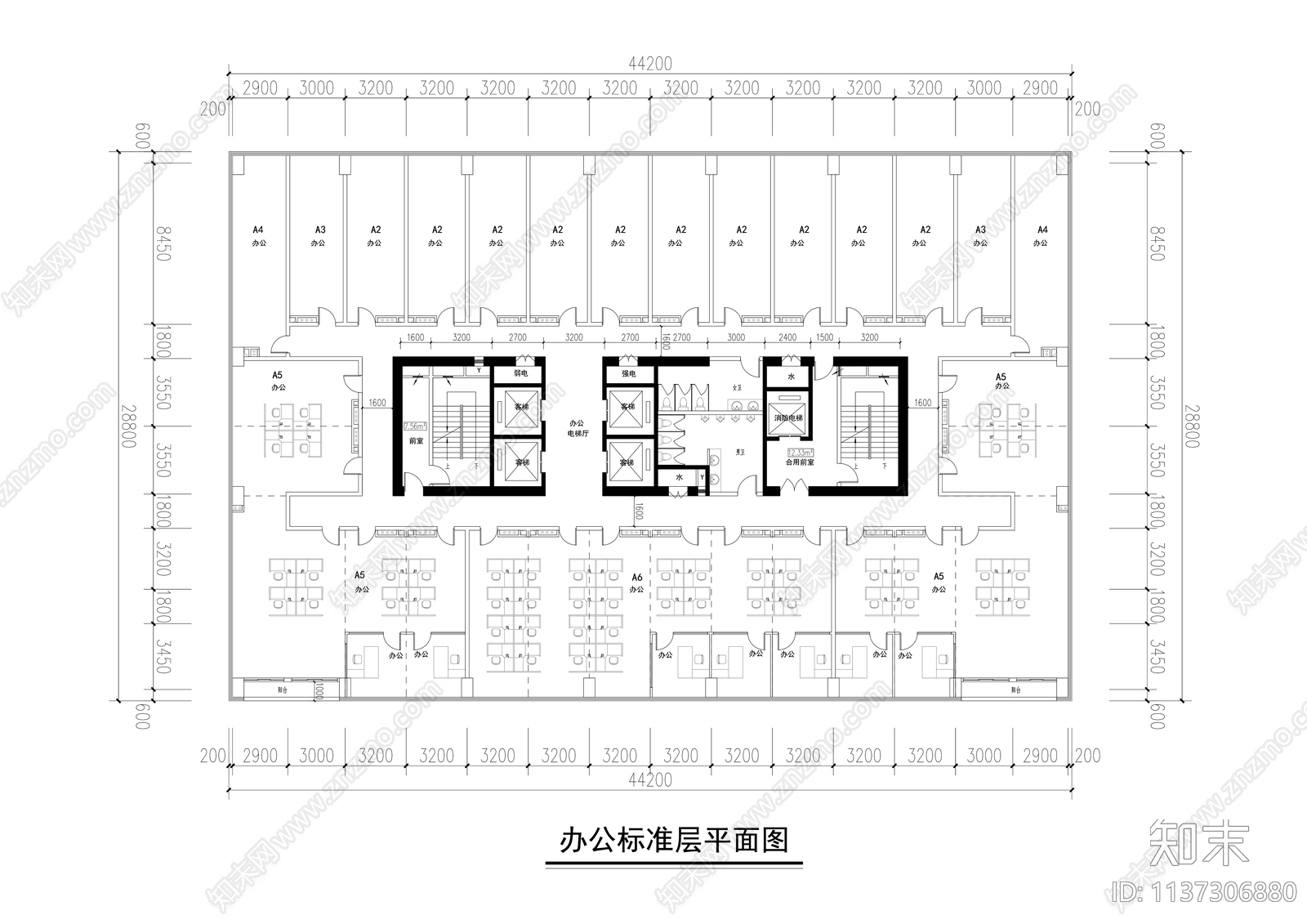 高层现代公寓办公建筑效果图cad施工图下载【ID:1137306880】