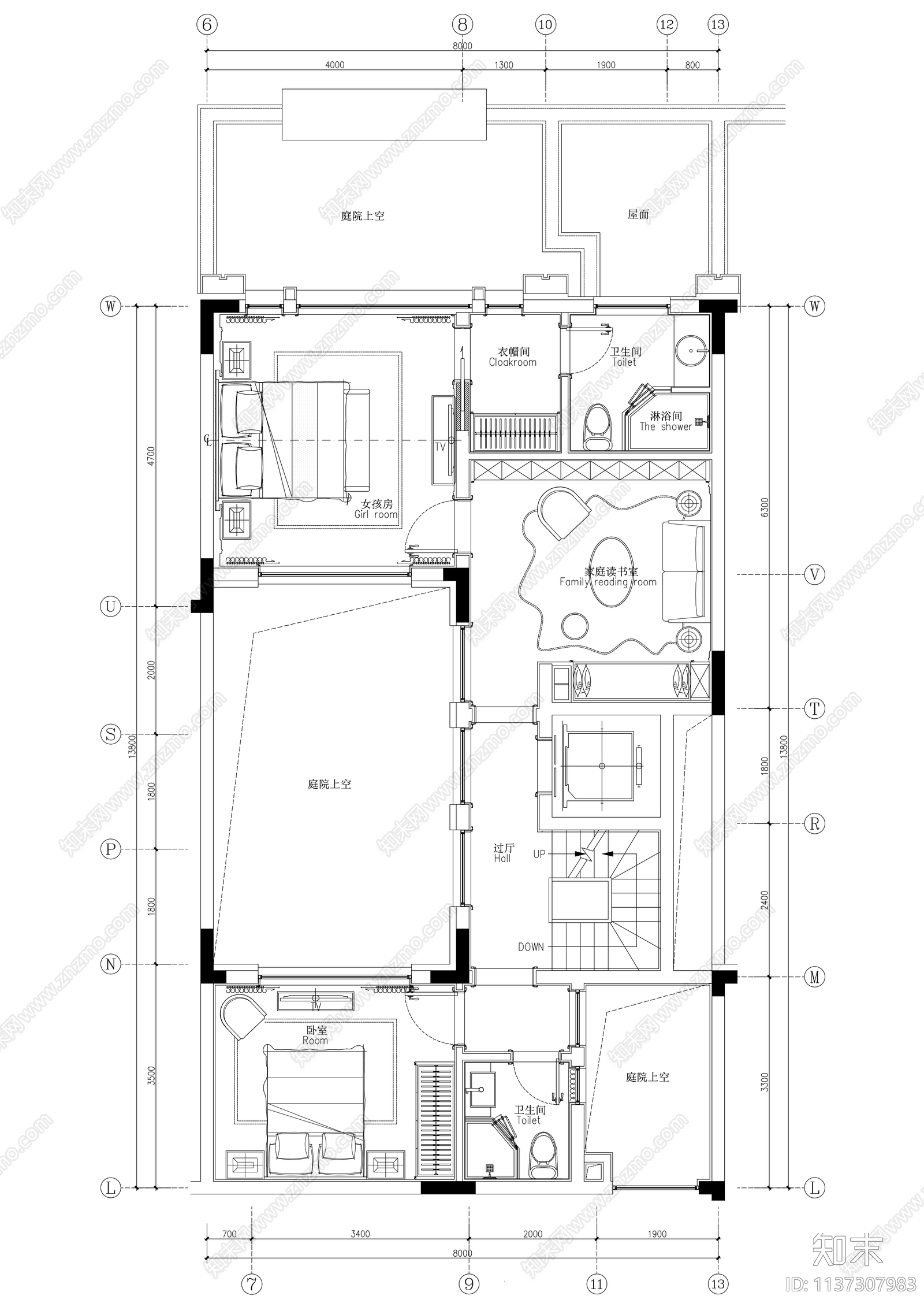 中式三层合院别墅cad施工图下载【ID:1137307983】