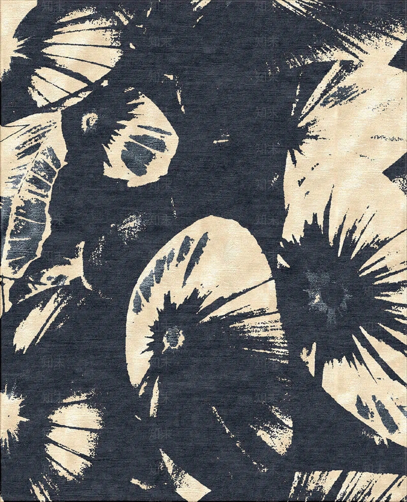 现代风格深墨色叶子图案地毯贴图贴图下载【ID:1137357718】