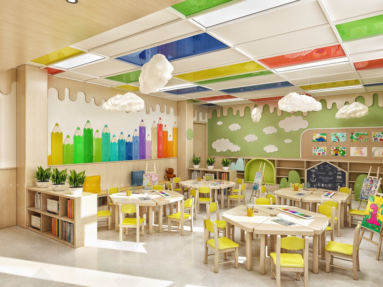 现代幼儿园美术教室3D模型下载【ID:1137316009】