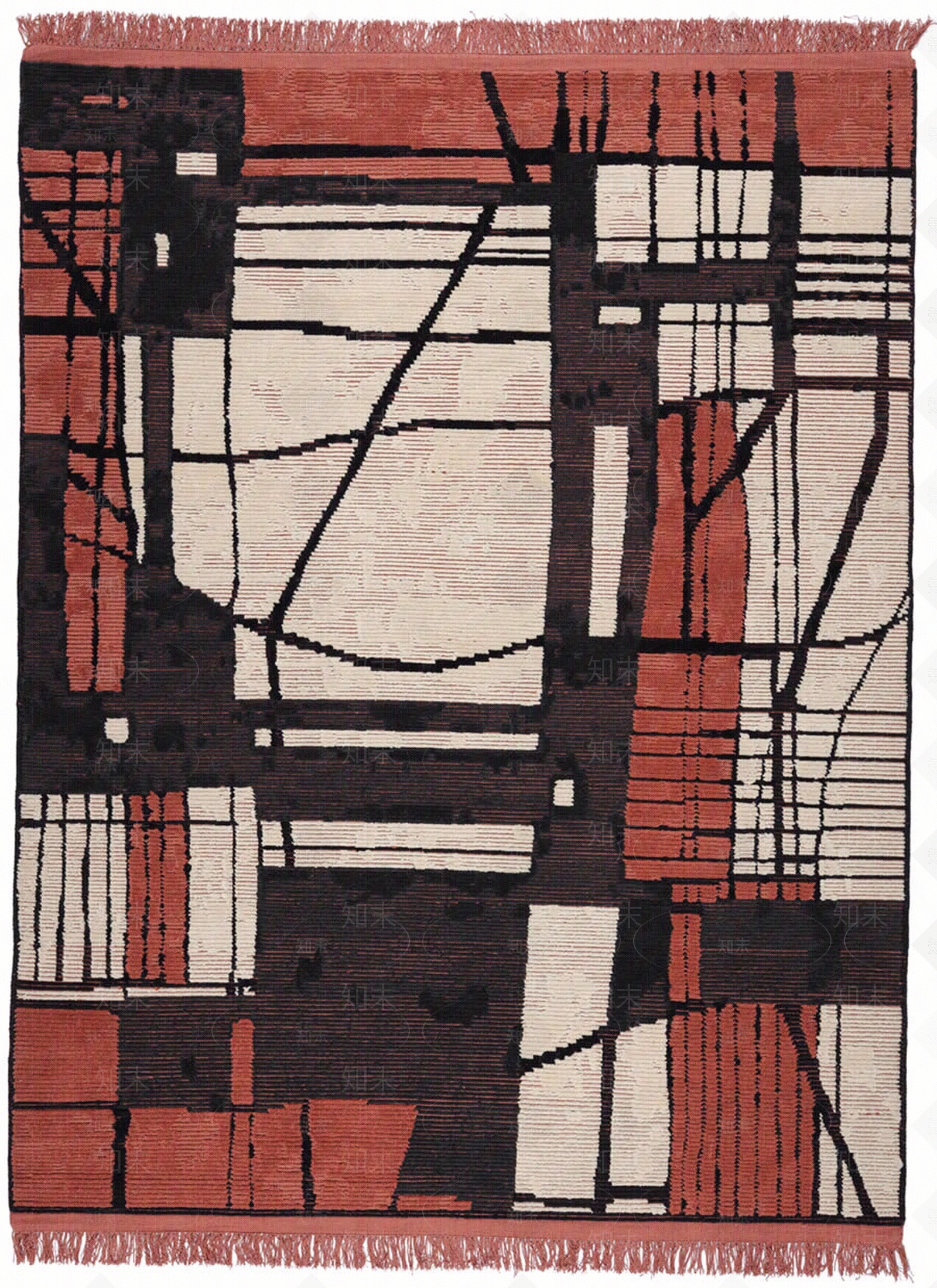 现代极简风砖红色几何纹理图案地毯贴图贴图下载【ID:1137358129】