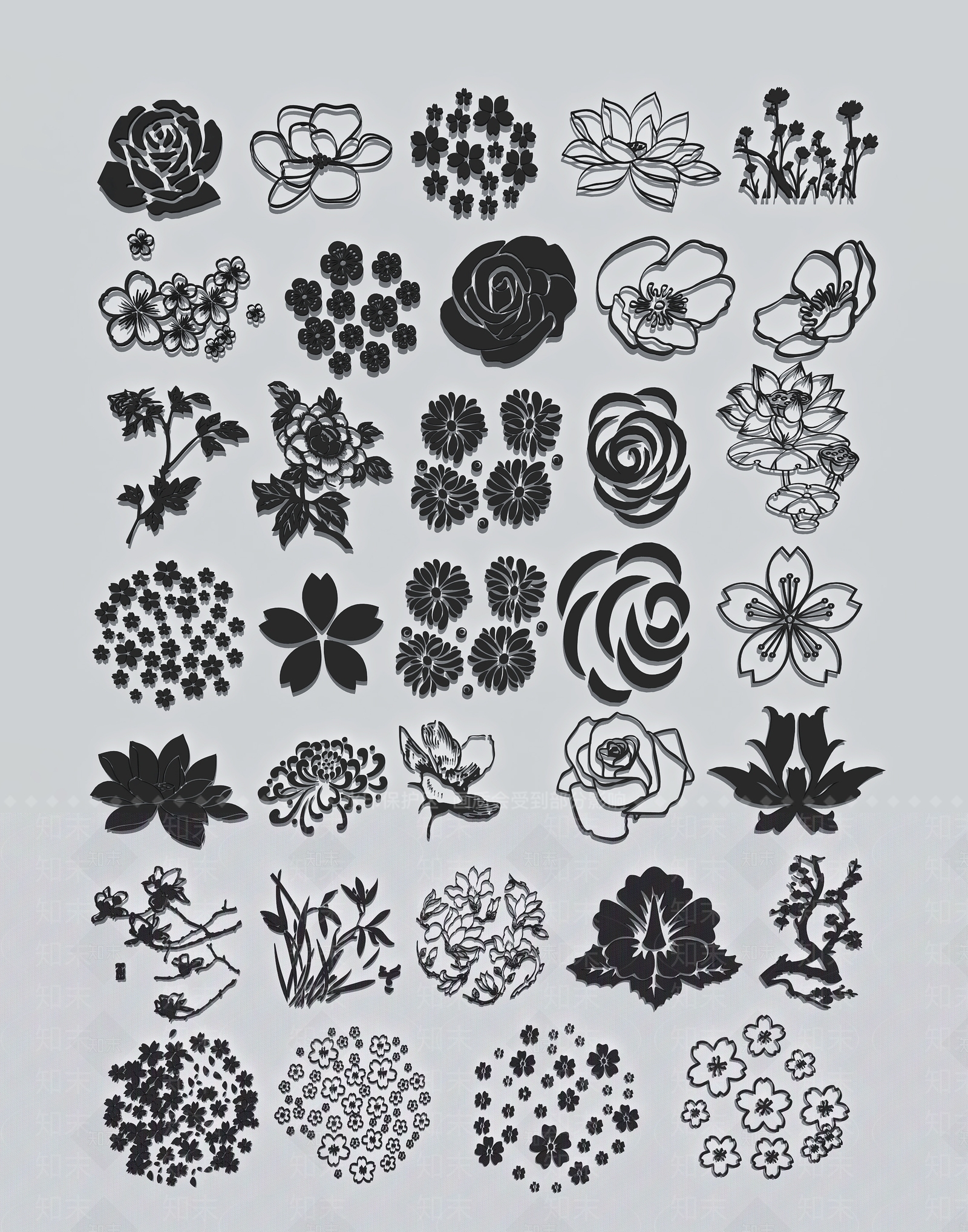 现代植物剪影3D模型下载【ID:1137317754】