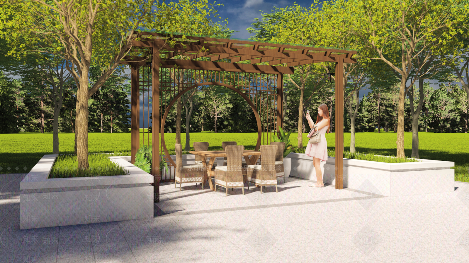 中式木廊架花架SU模型下载【ID:1137317869】