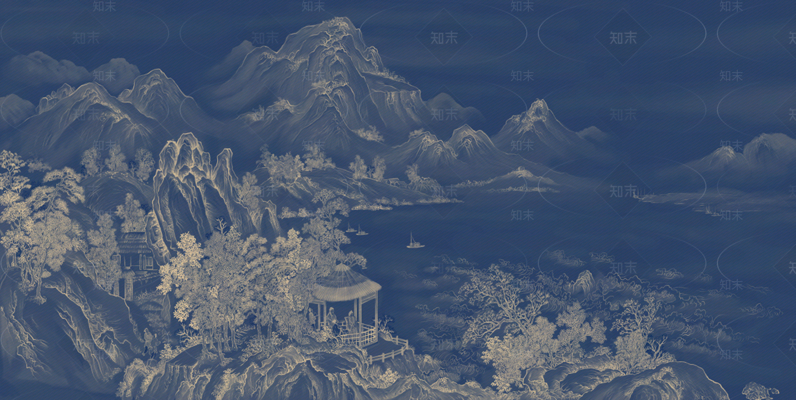 新中式山水壁纸贴图下载【ID:1137322348】