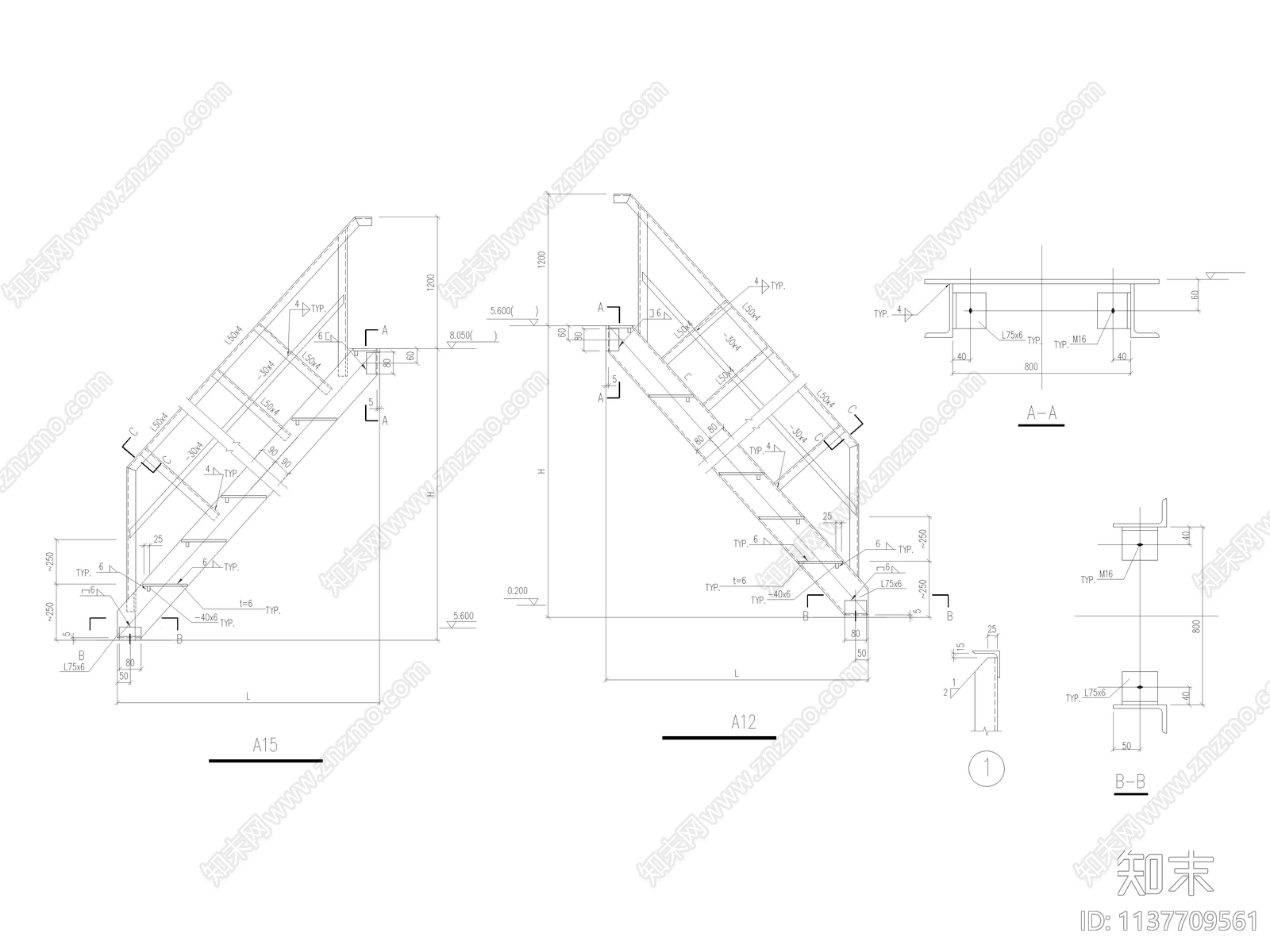 23套外挂钢结构楼梯施工图下载【ID:1137709561】