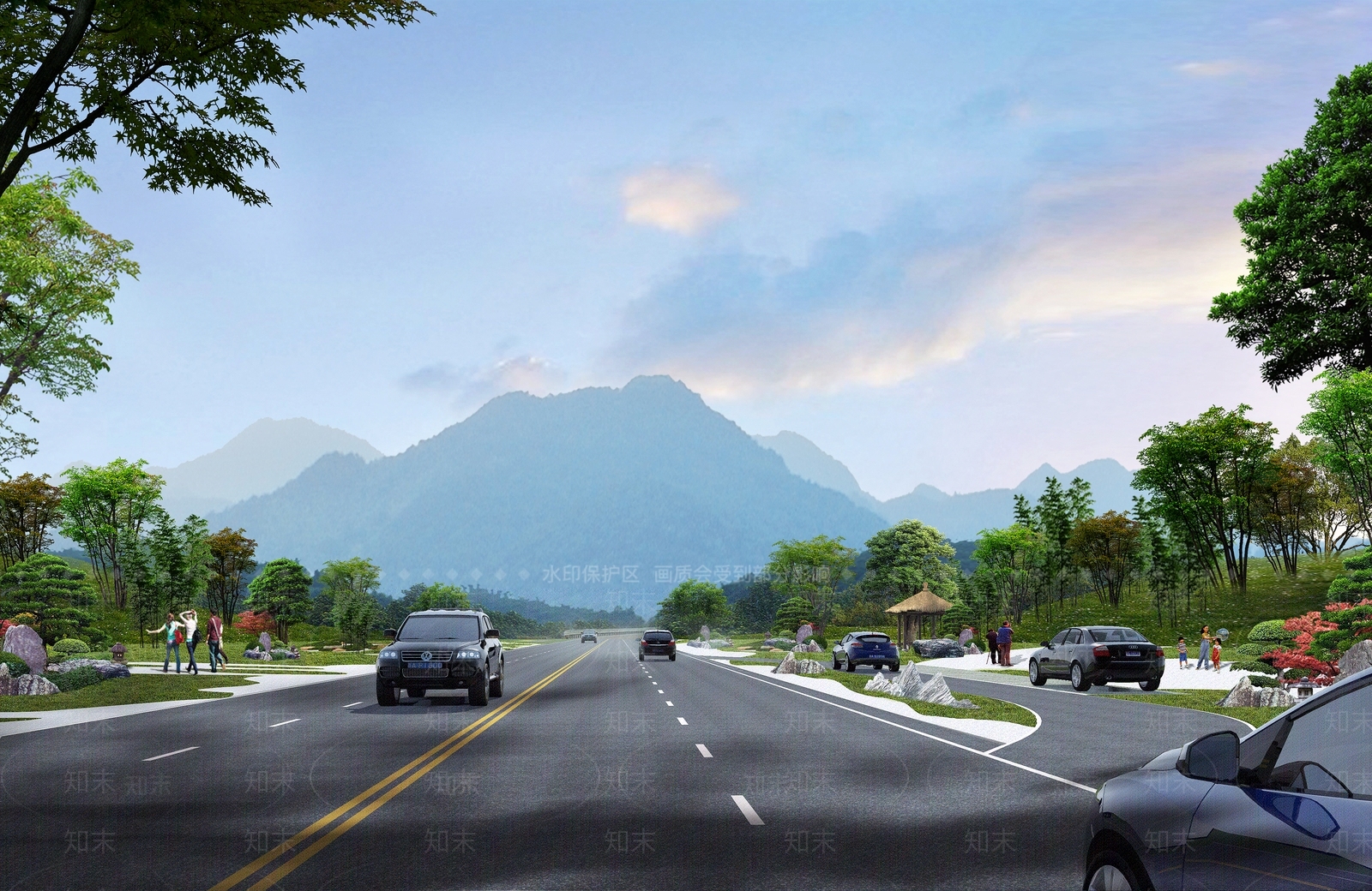 现代道路景观SU模型下载【ID:1137329816】