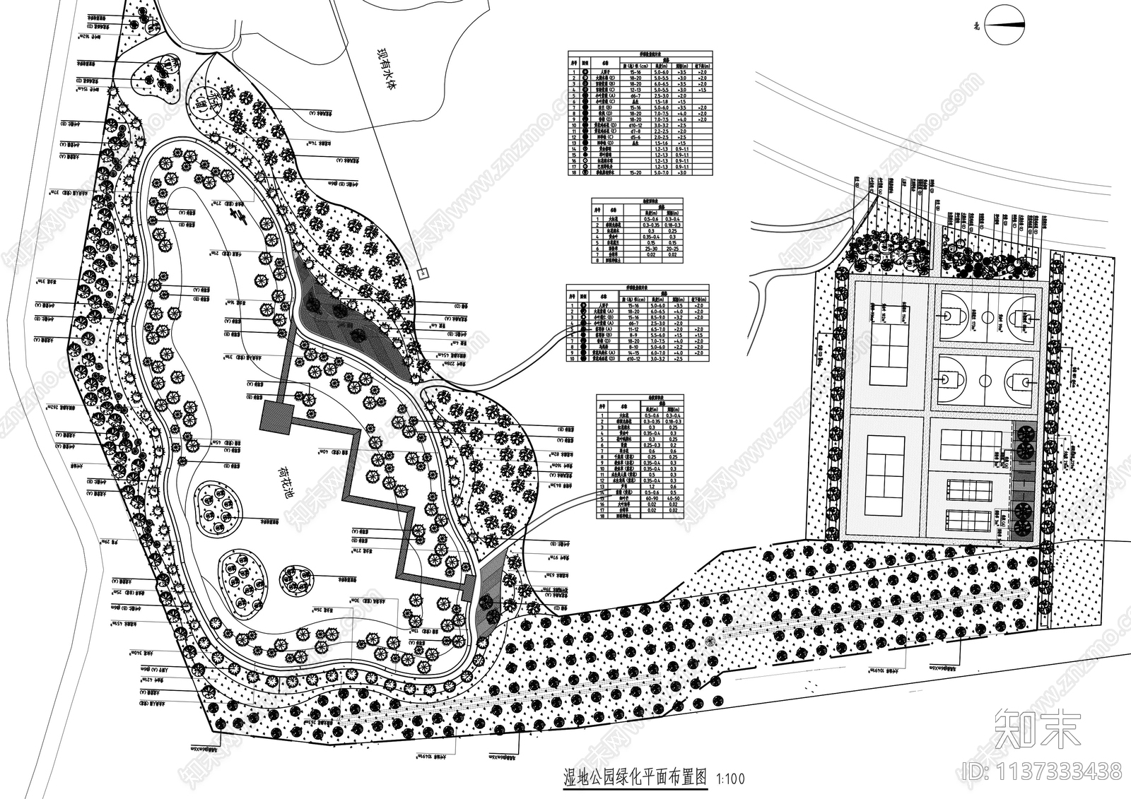 湿地公园绿化配置平面图施工图下载【ID:1137333438】