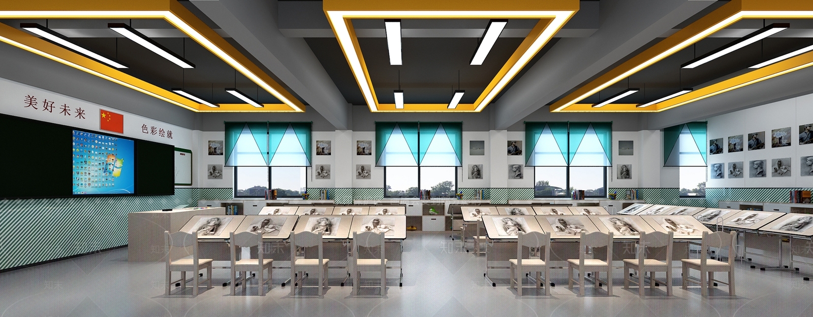 现代美术教室3D模型下载【ID:1137345053】