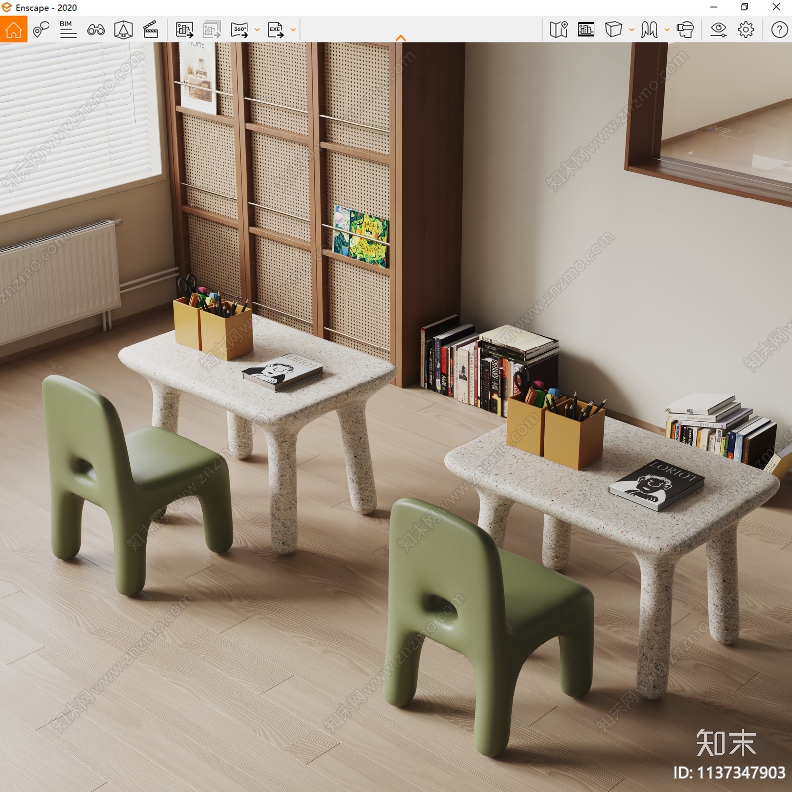 现代儿童桌椅SU模型下载【ID:1137347903】