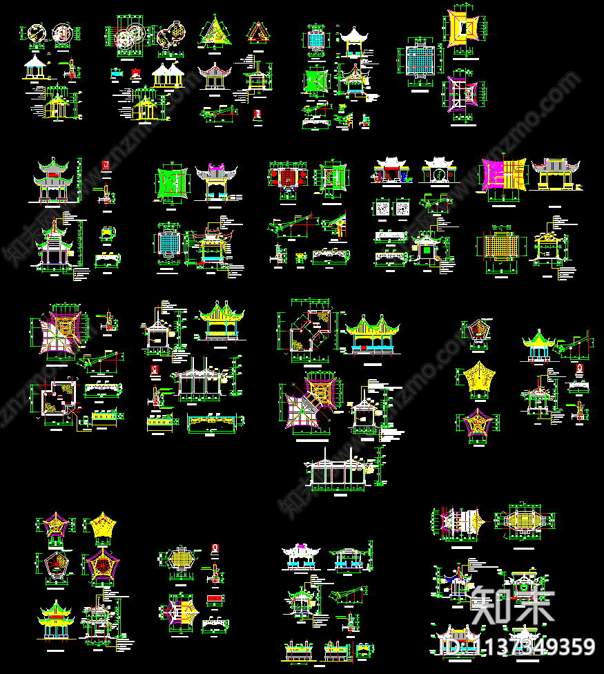 古代园林建筑亭子cad施工图下载【ID:1137349359】