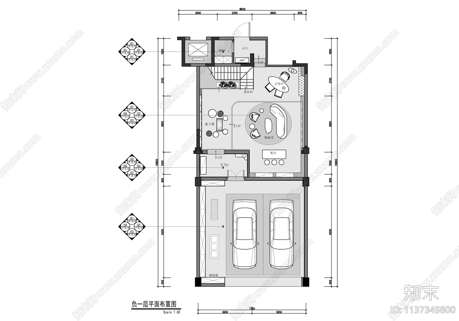 下叠小别墅室内cad施工图下载【ID:1137349800】