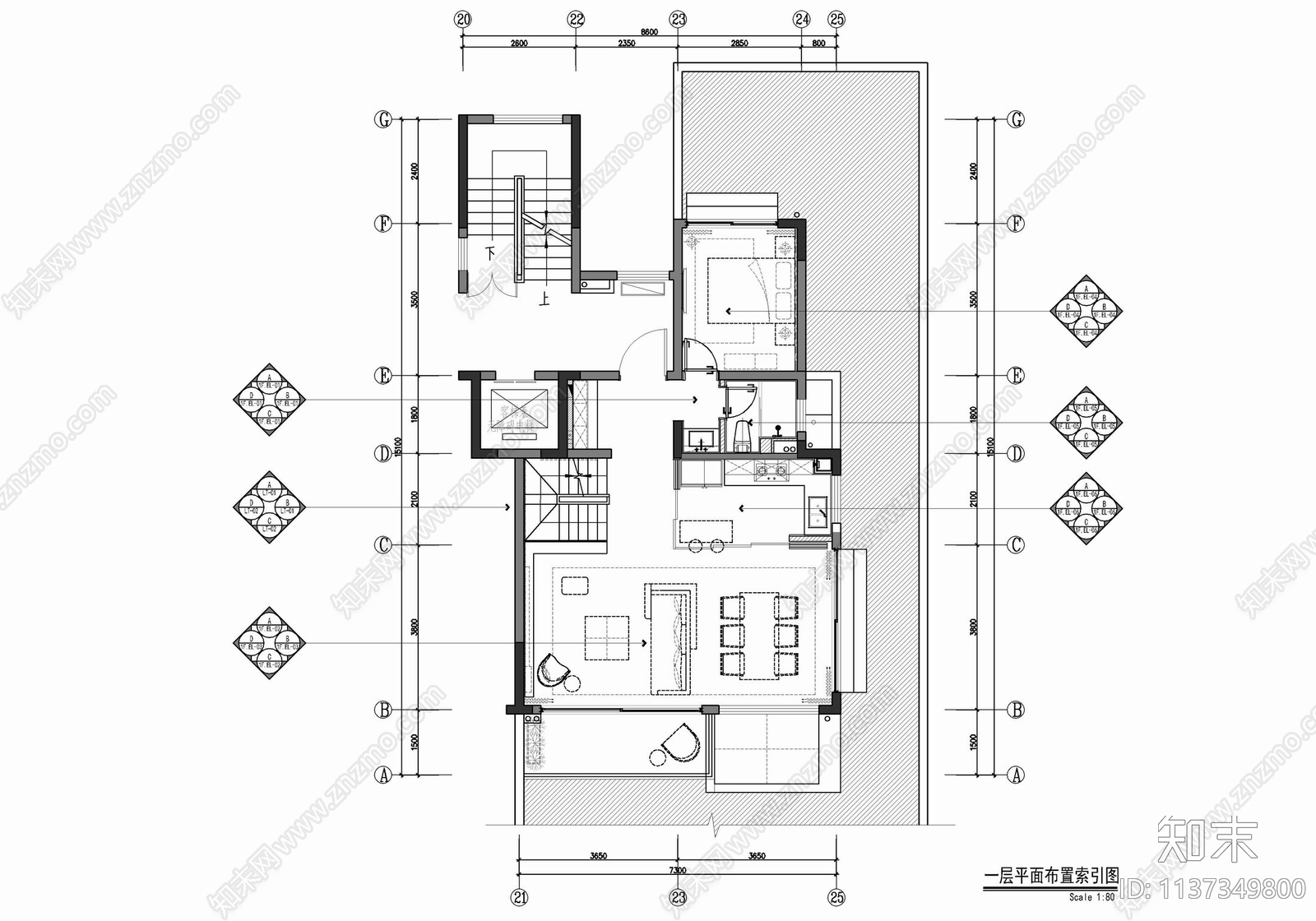 下叠小别墅室内cad施工图下载【ID:1137349800】