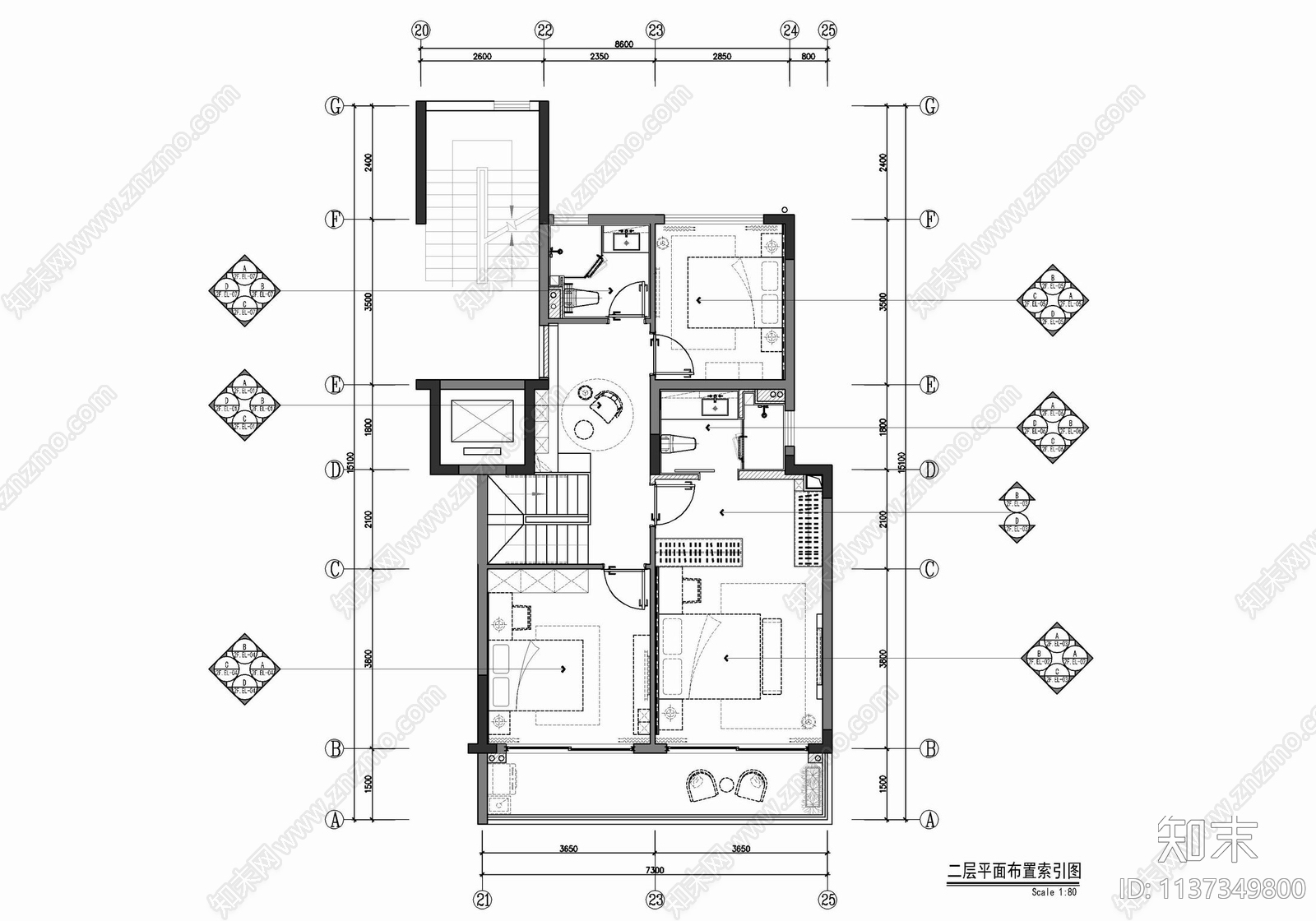 下叠小别墅室内cad施工图下载【ID:1137349800】