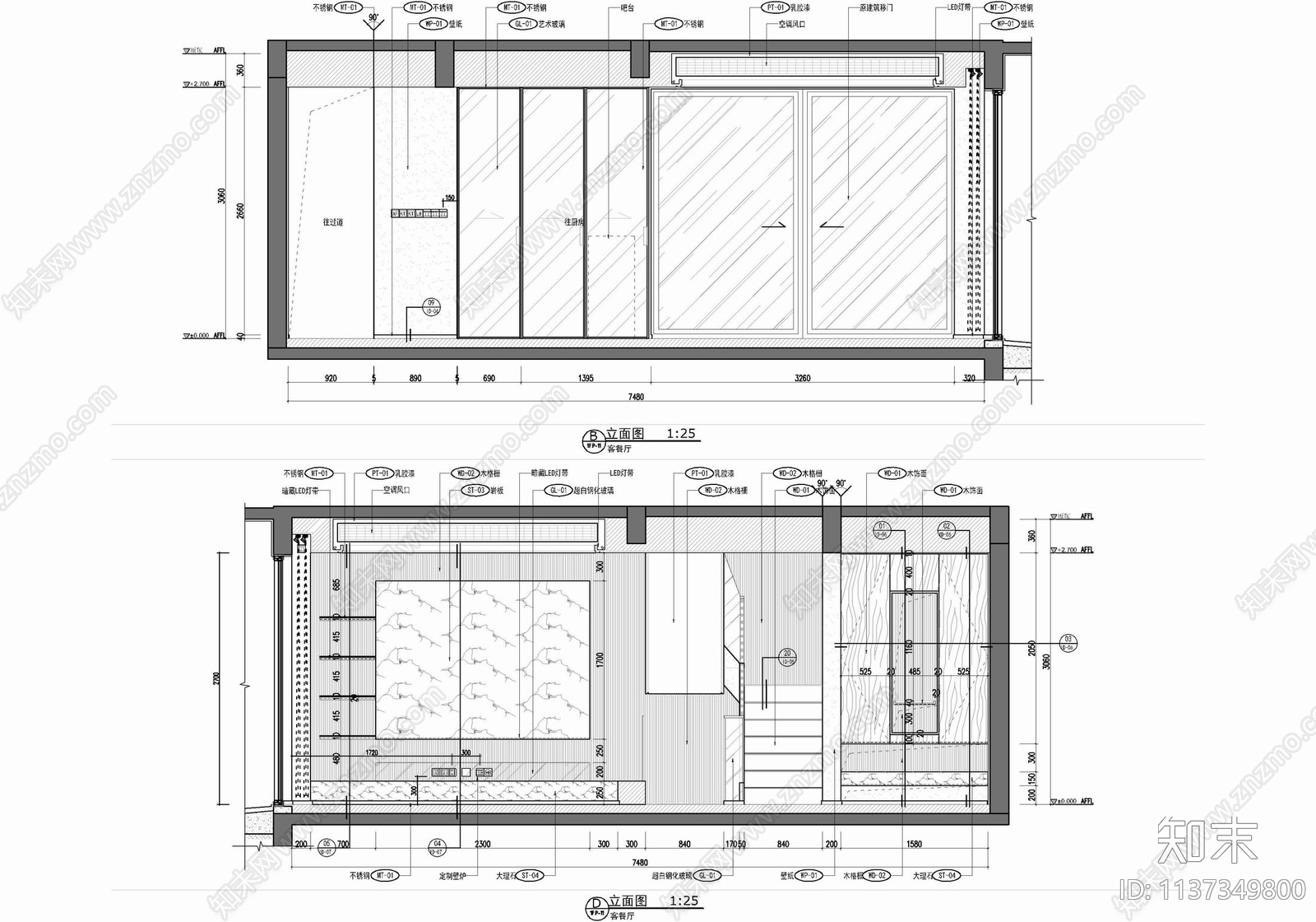 下叠小别墅室内cad施工图下载【ID:1137349800】