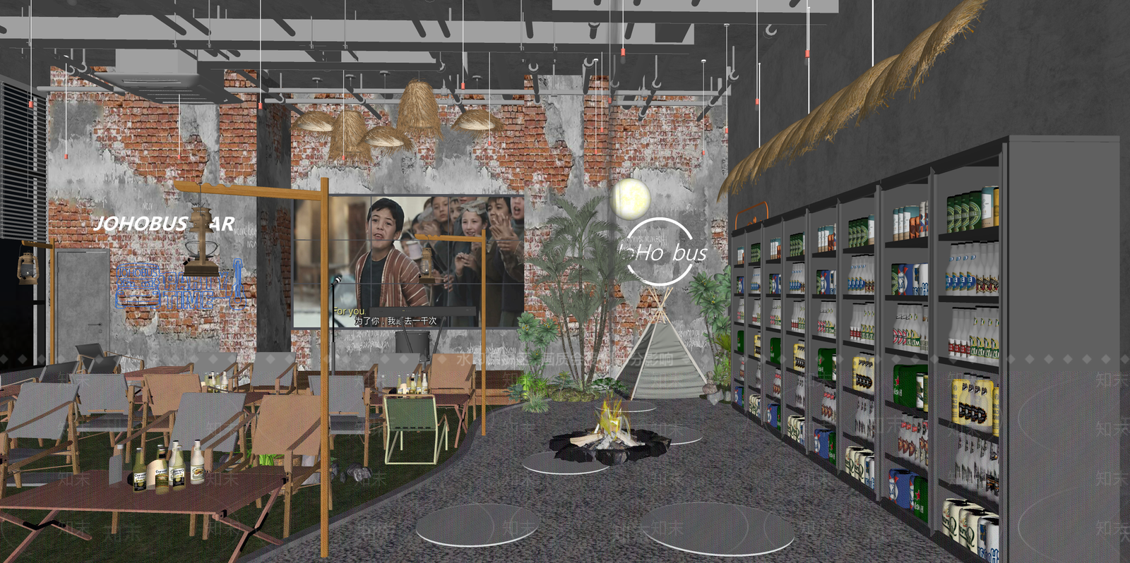 现代露营风酒吧SU模型下载【ID:1137352927】
