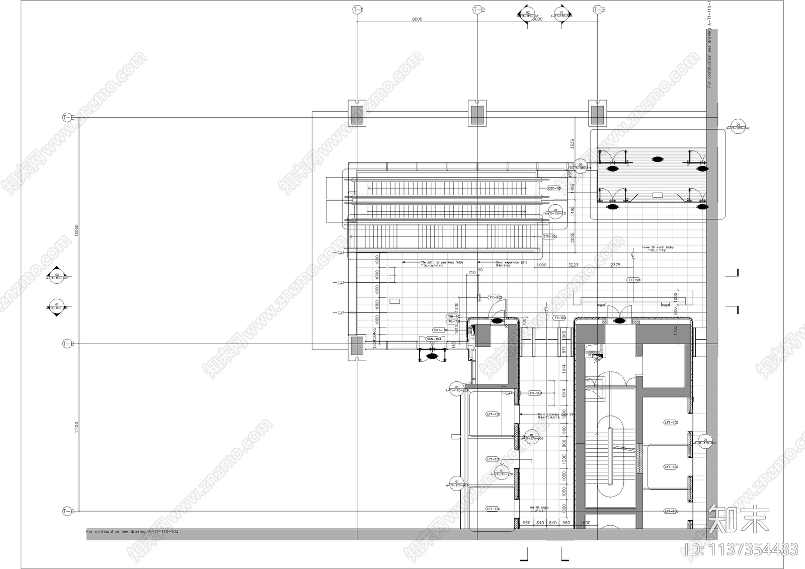 华润置地办公楼大堂cad施工图下载【ID:1137354433】