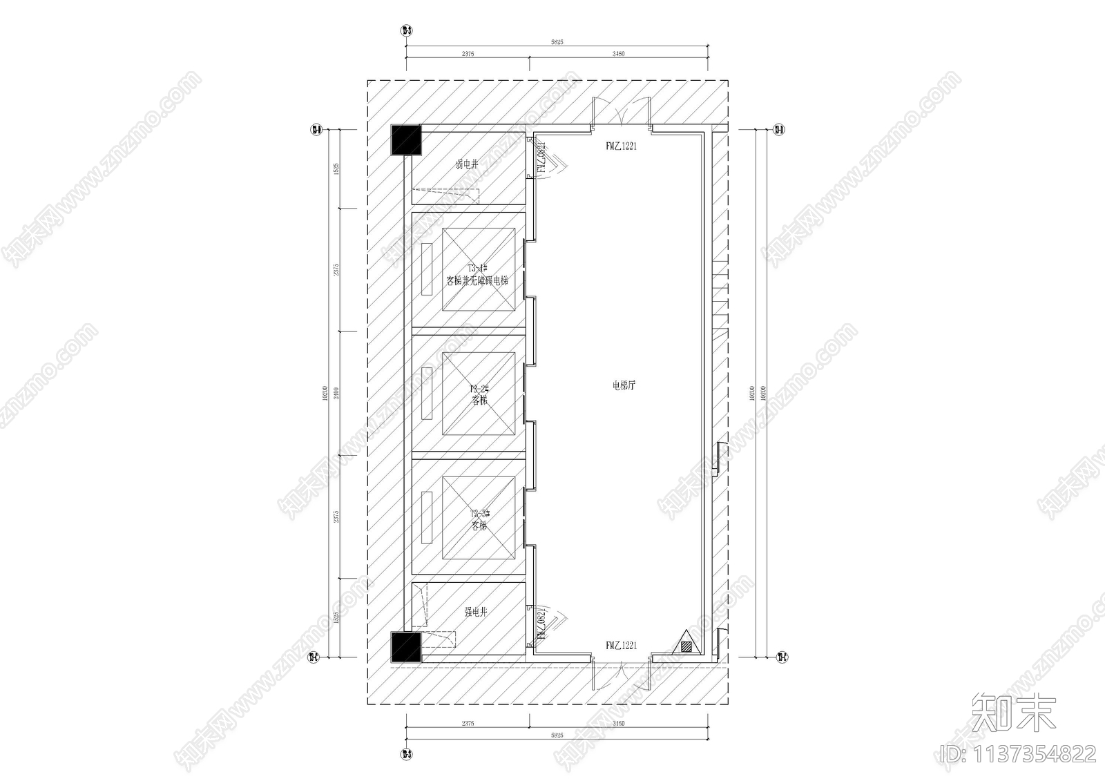 办公室电梯厅cad施工图下载【ID:1137354822】