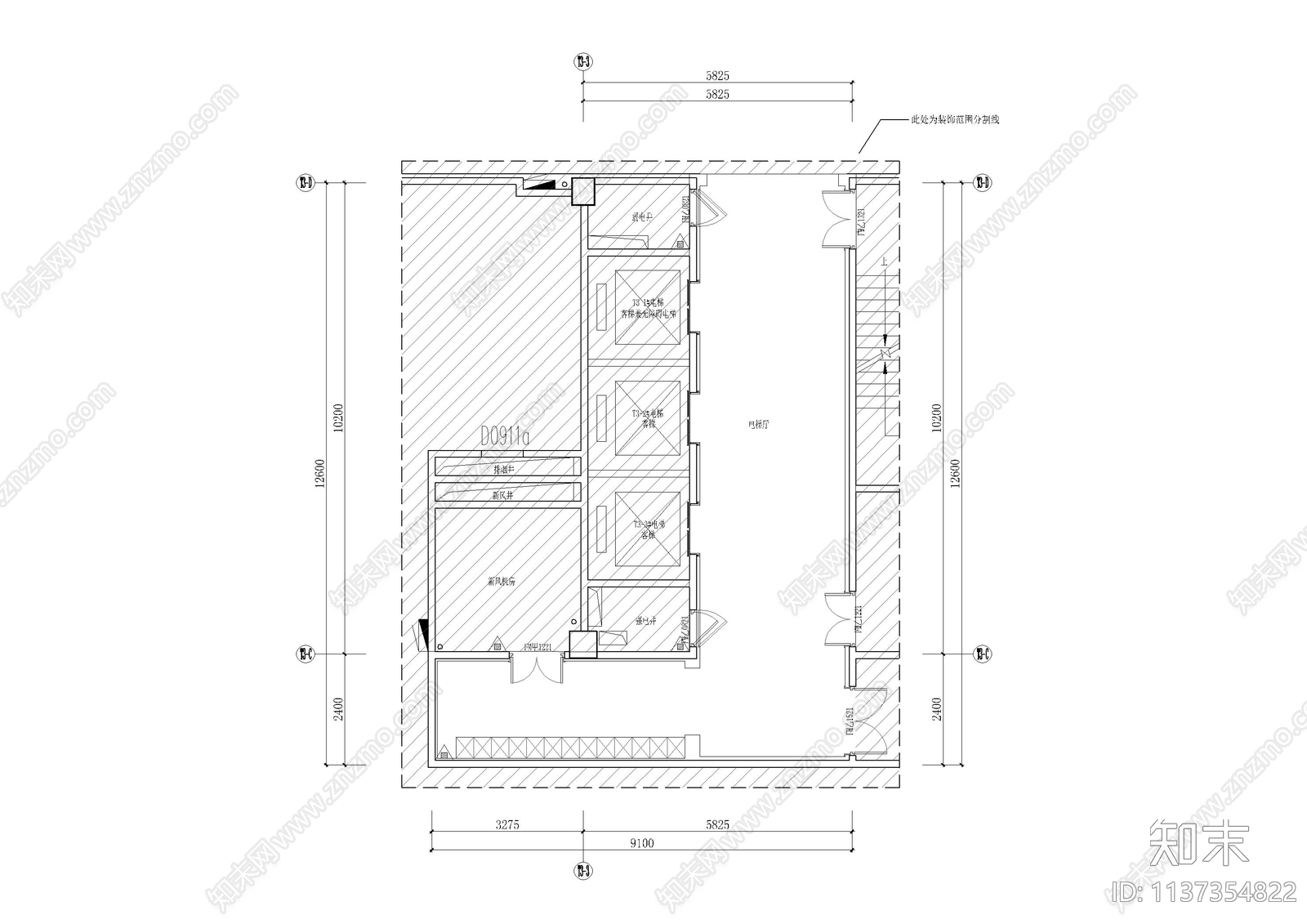 办公室电梯厅cad施工图下载【ID:1137354822】