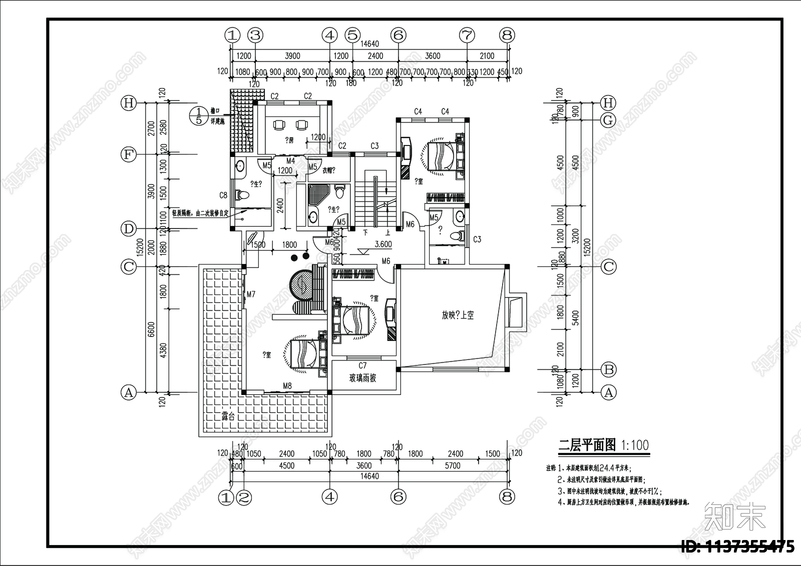 别墅建筑cad施工图下载【ID:1137355475】