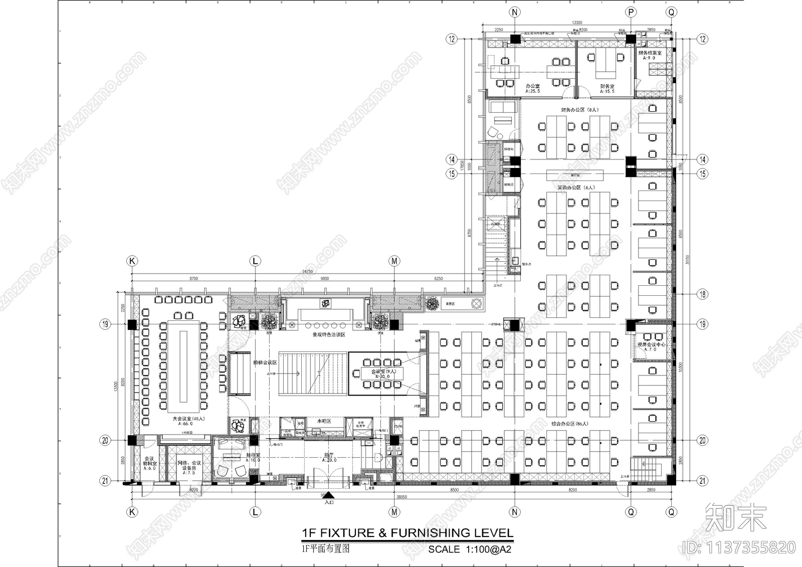 精装两层办公室全套cad施工图下载【ID:1137355820】